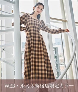 チェックウエストタックワンピース