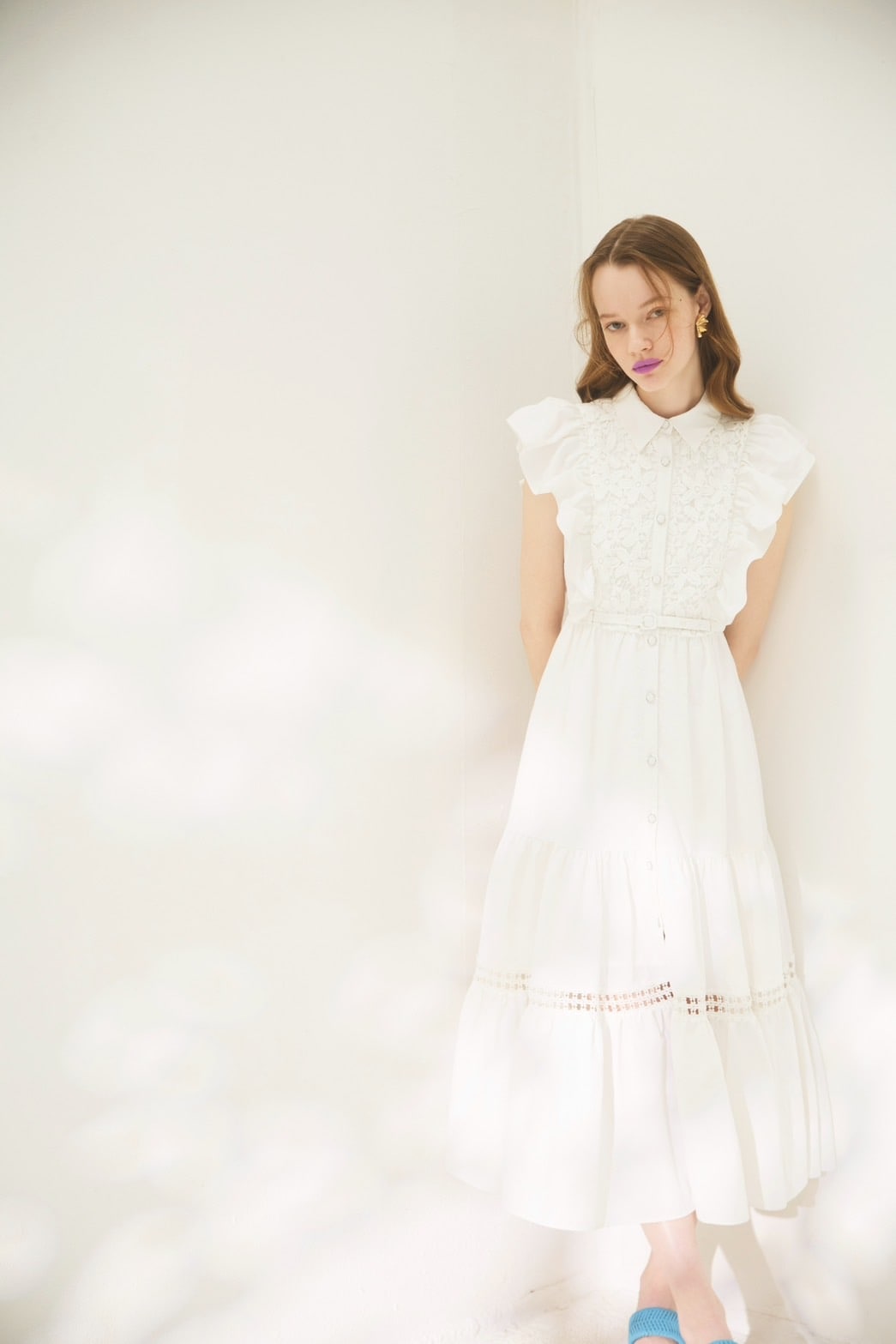 【And Couture】コットンレースフリルシャツワンピース