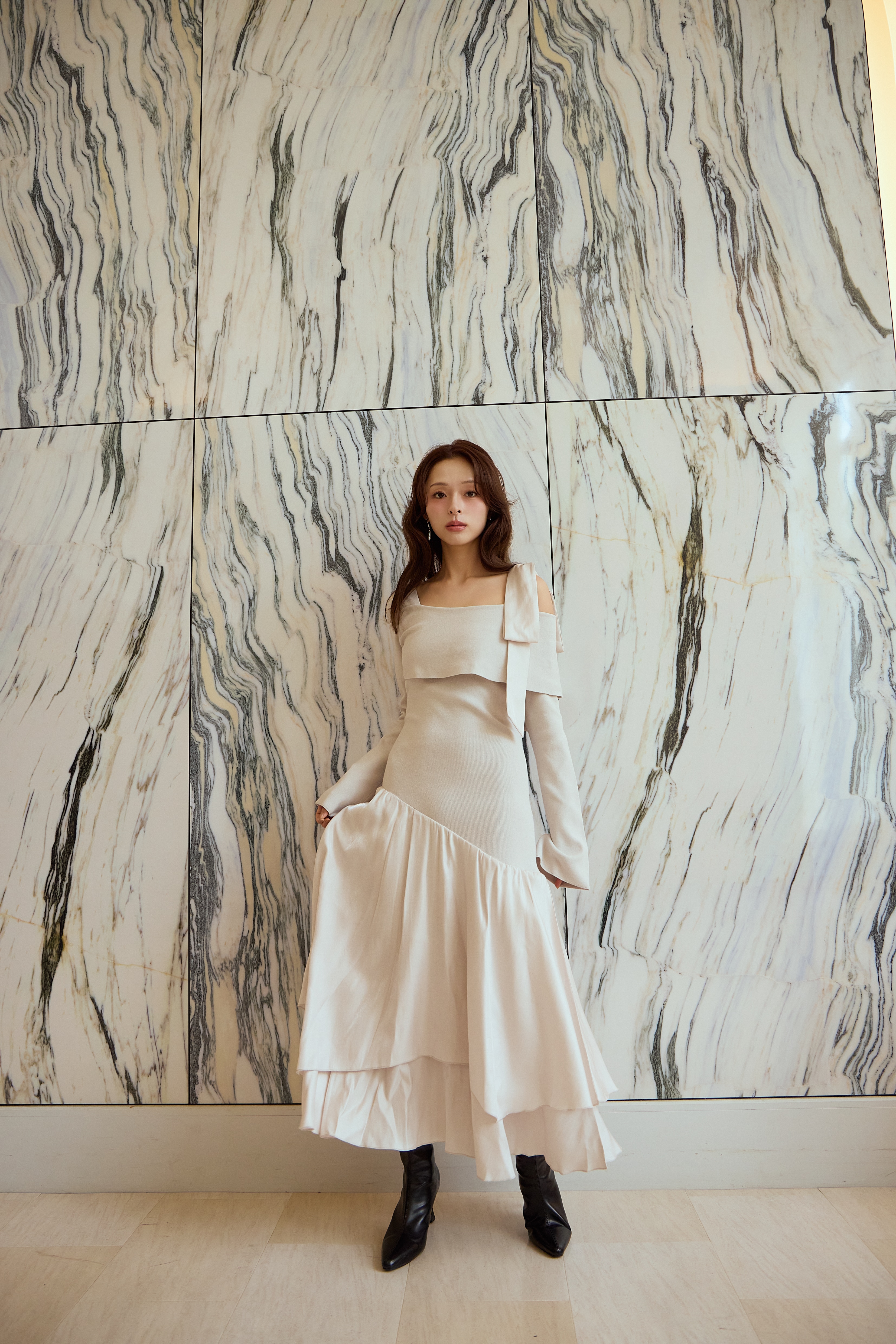 【AND COUTURE】ワンショルニットドッキングワンピース