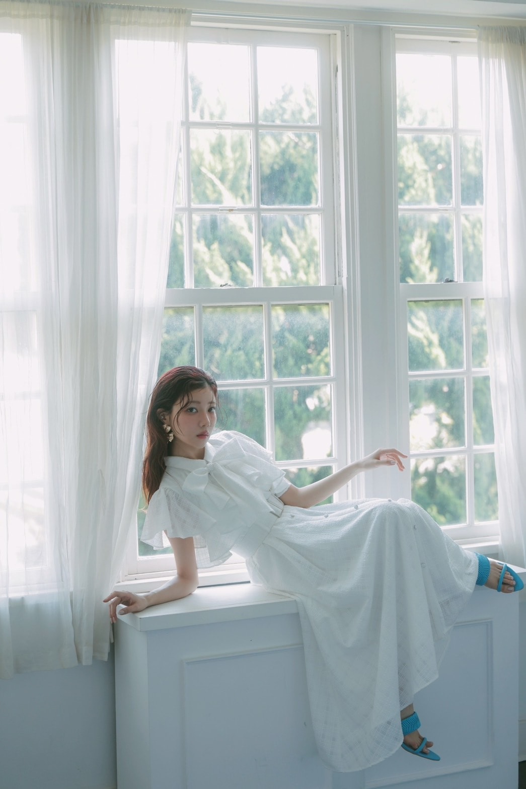 【And Couture】シアーチェックフリルリボンワンピース