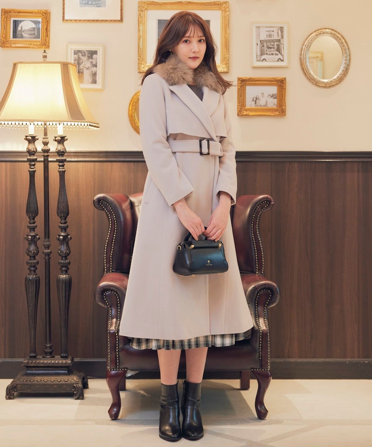 【Swingle】FOXファー付ウールトレンチコート