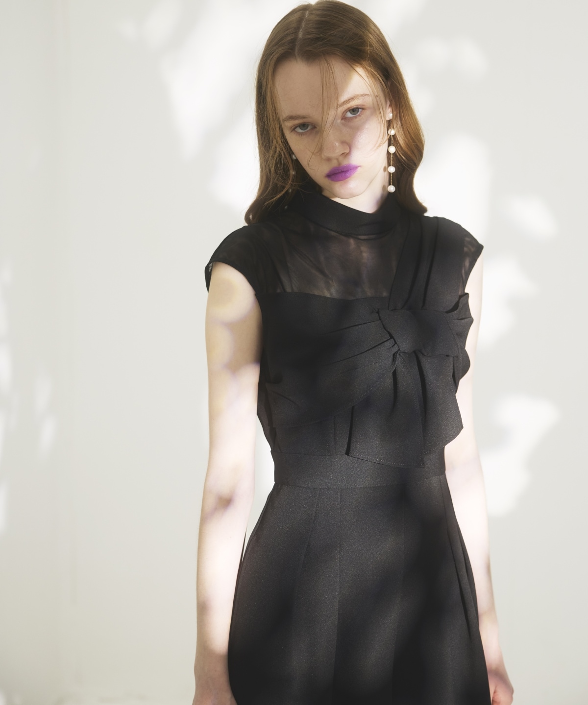 アシメショルダーリボンオールインワン