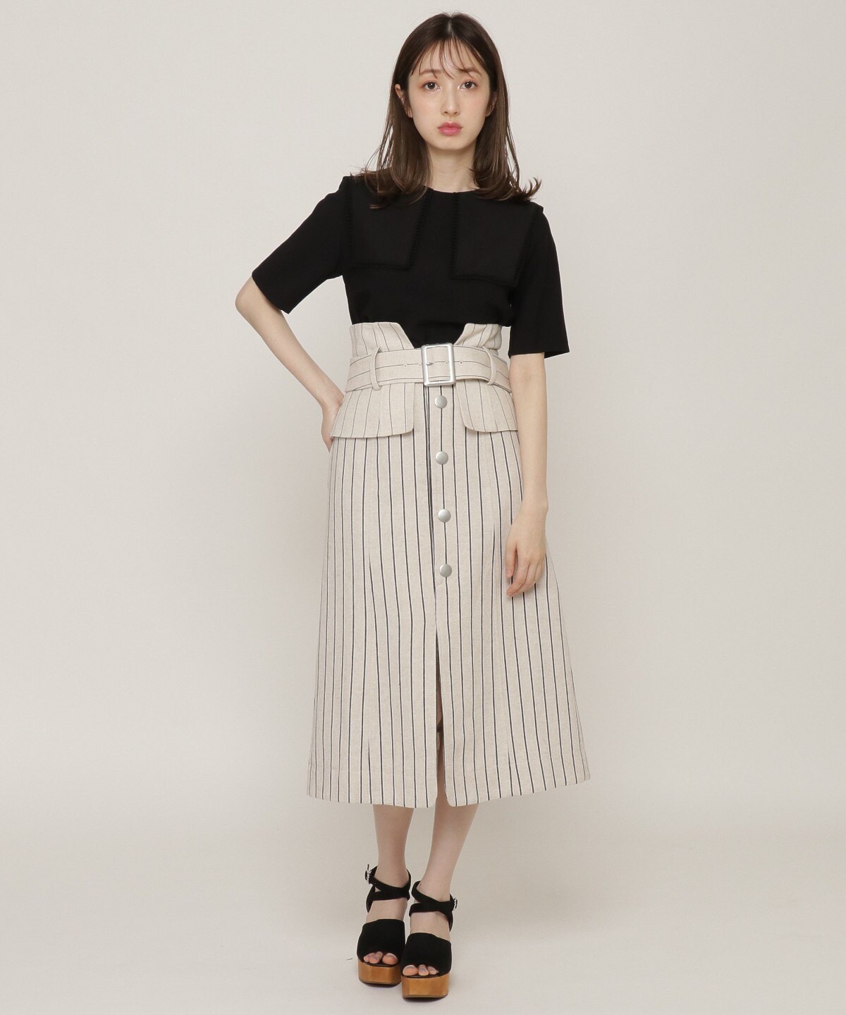 ストライプコルセットベルト付きスカート S ベージュ Redyazel 公式オンラインショップ バーンデストローズ