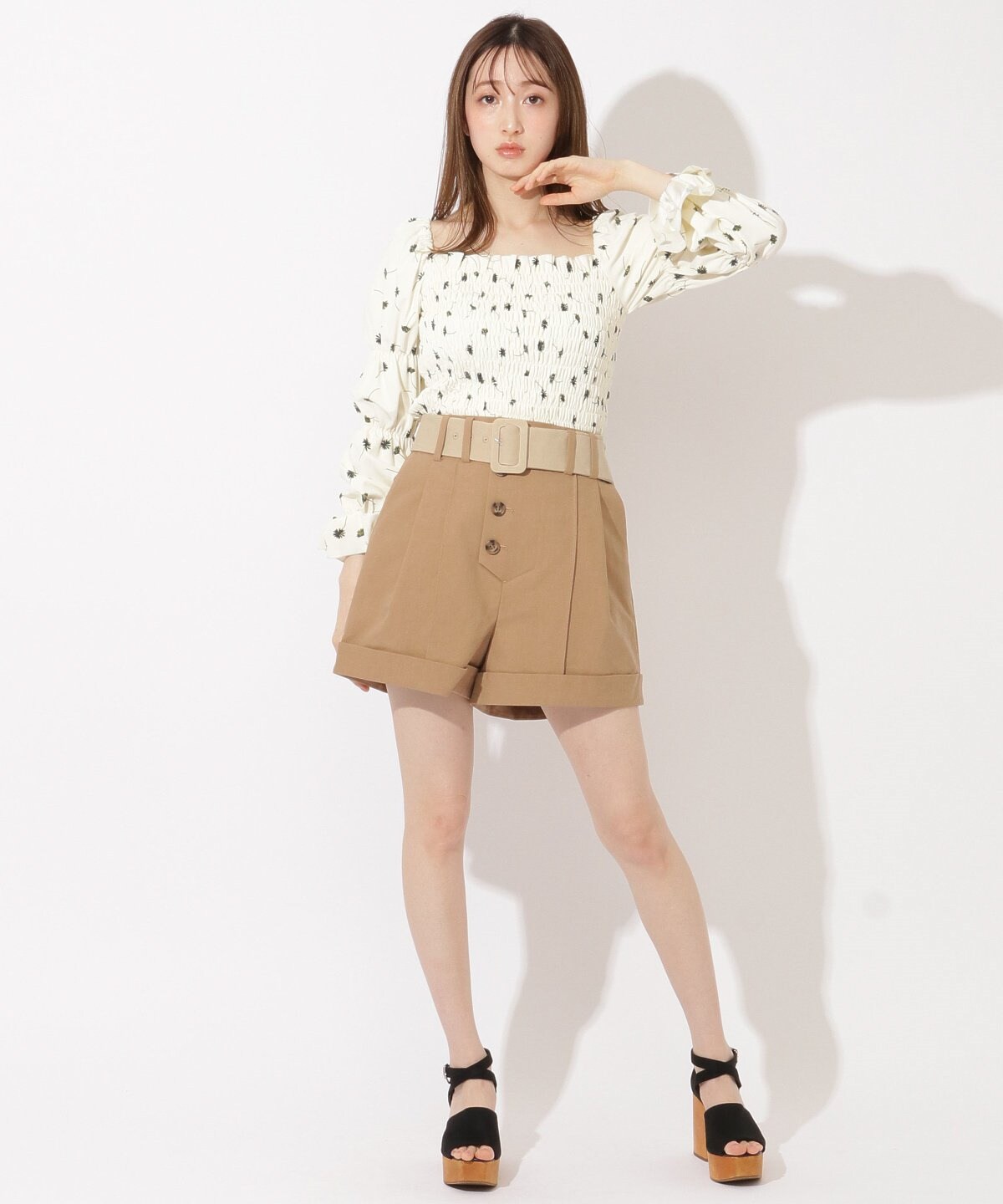 配色ベルト付きショートパンツ S キャメル Redyazel 公式オンラインショップ バーンデストローズ