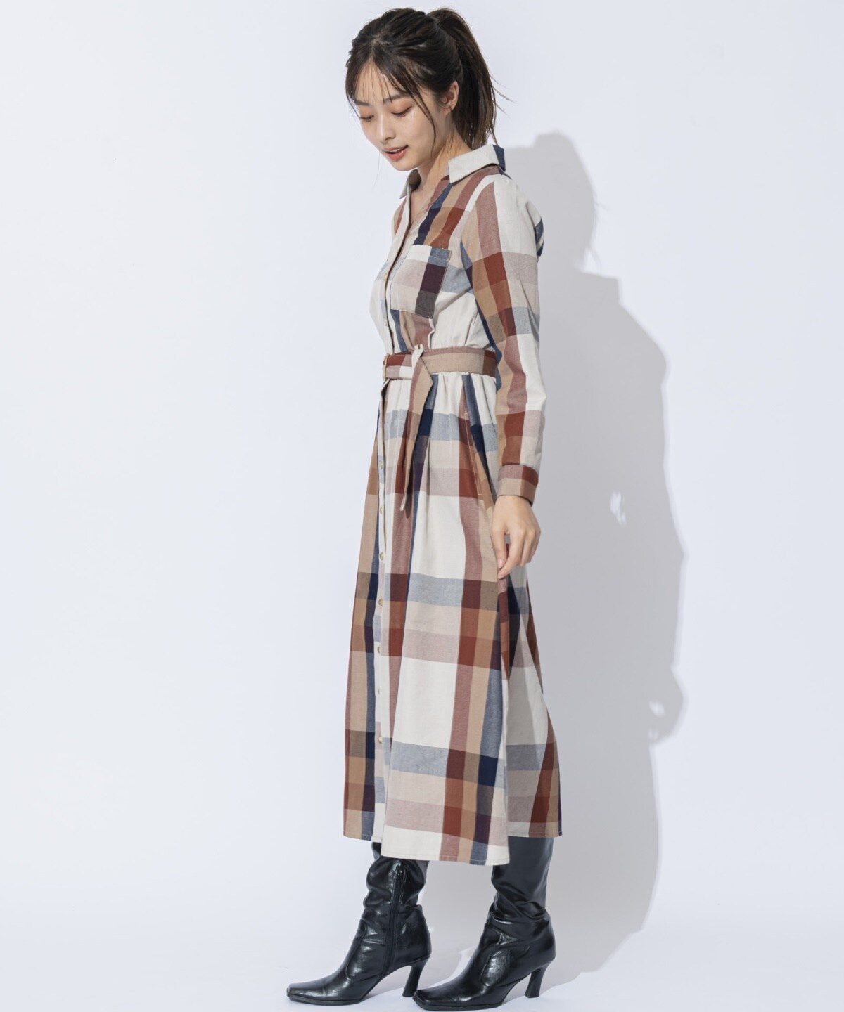 Web限定 レトロチェック長袖ワンピース S オレンジ Redyazel 公式オンラインショップ バーンデストローズ