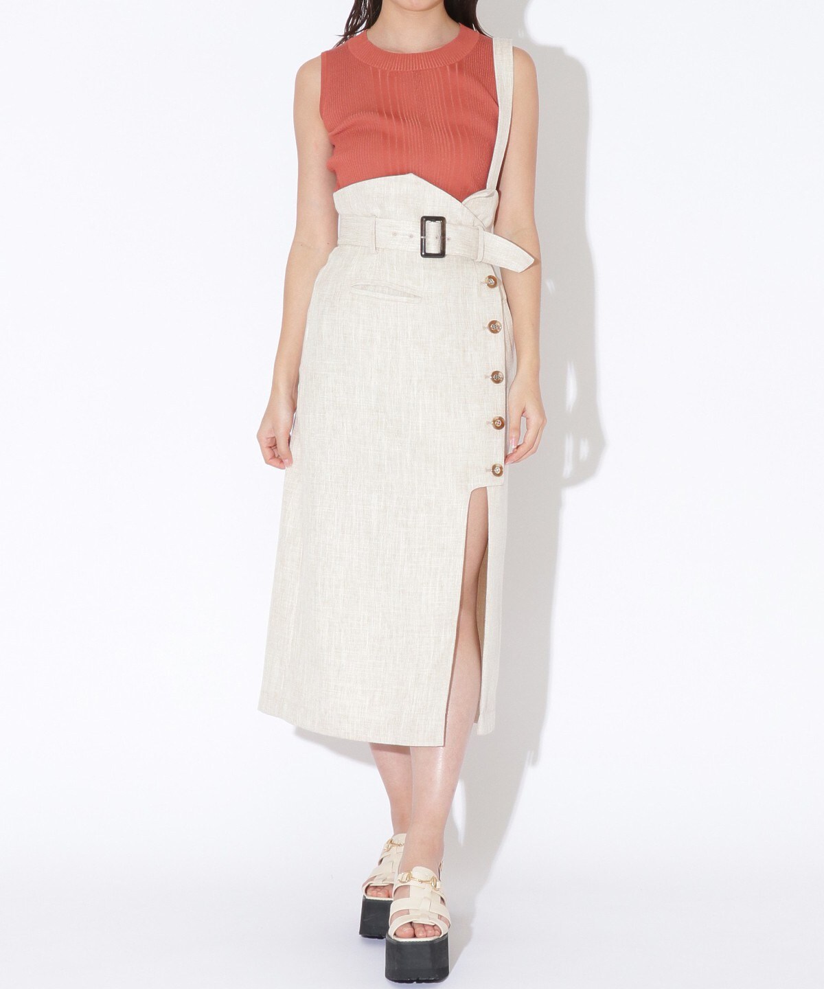 サス付きハイウエストアシメタイトスカート S ベージュ Redyazel 公式オンラインショップ バーンデストローズ