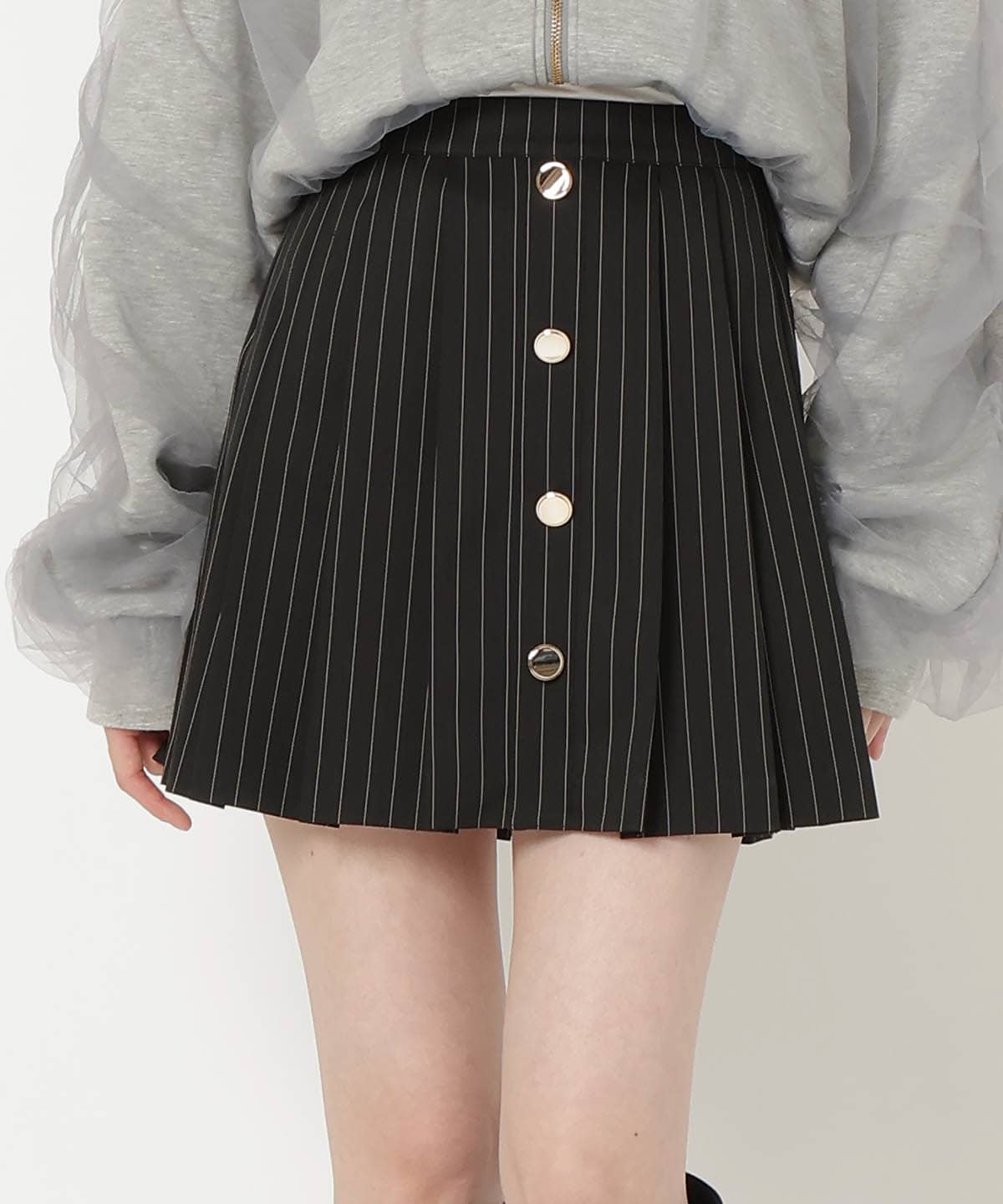フロントボタンプリーツミニスカート