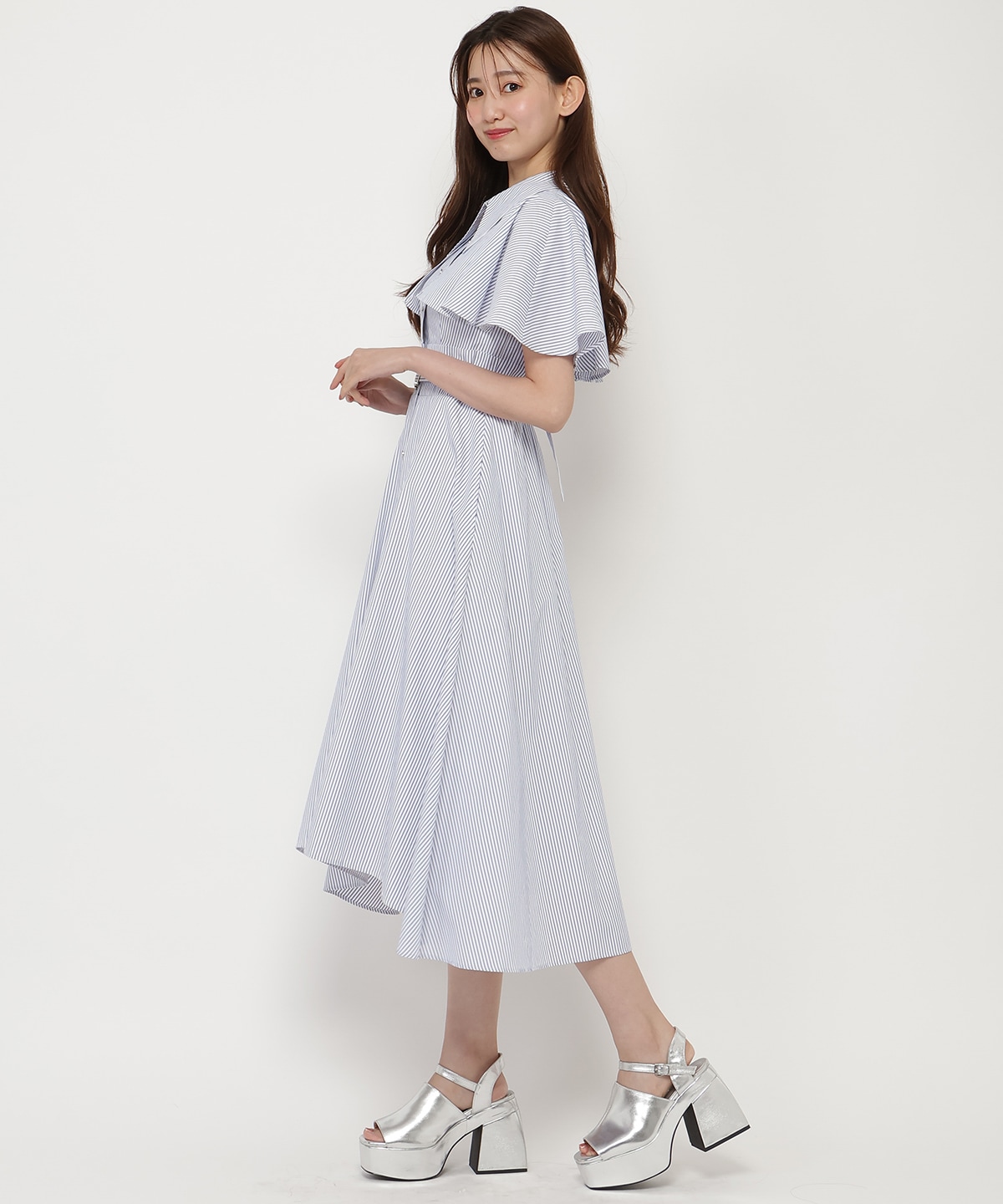 ケープフレアストライプワンピース