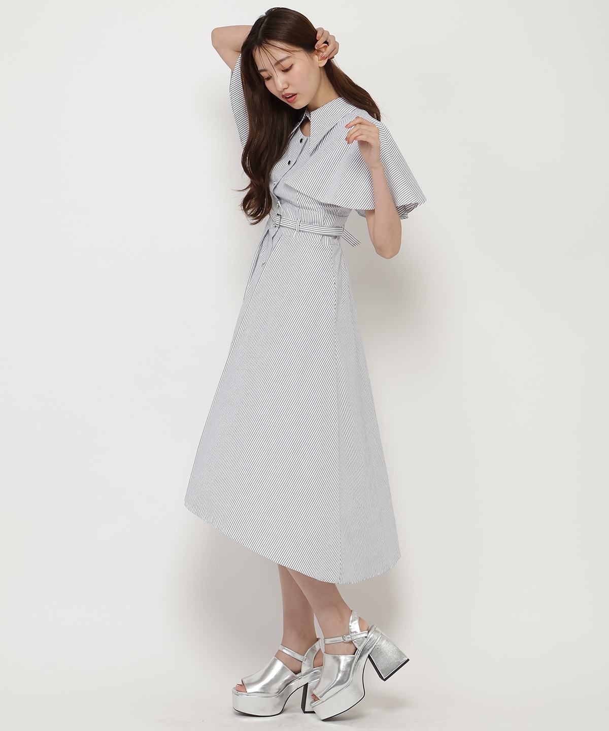 ケープフレアストライプワンピース