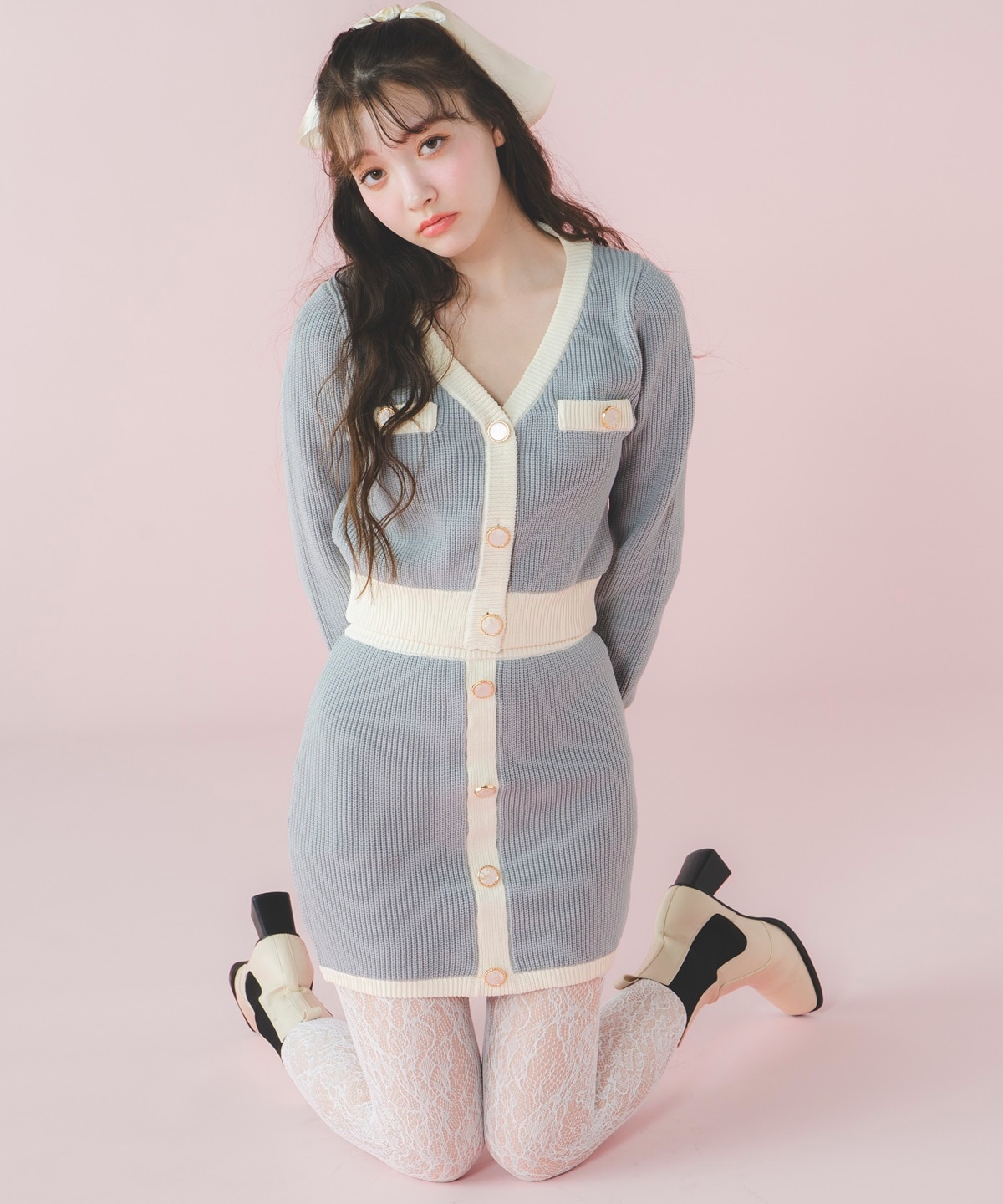 配色ニットミニスカート