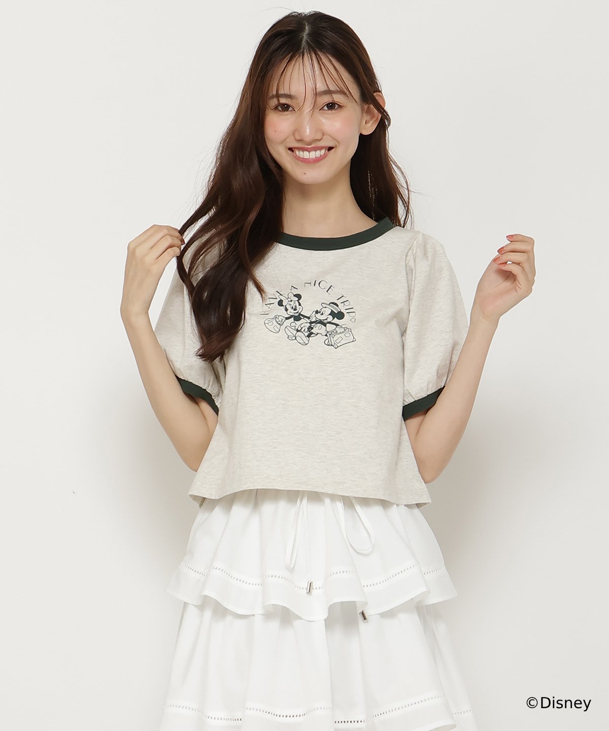 ミッキー&ミニー / トラベルデザイン リンガーTシャツ