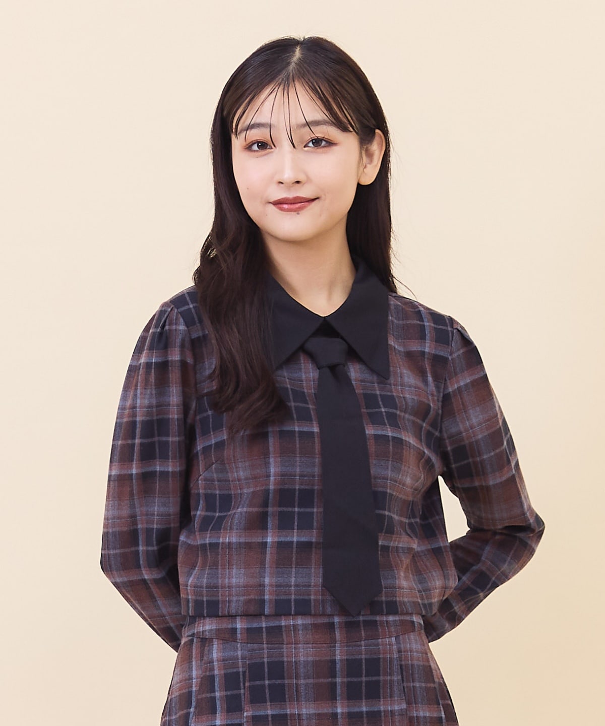 【セットアップ可能】ネクタイチェックトップス