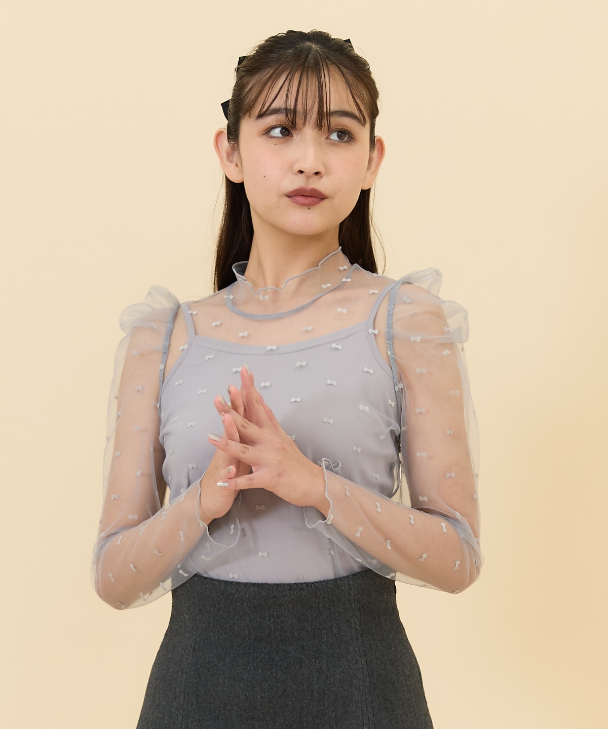 リボンフロッキーチュールブラウス