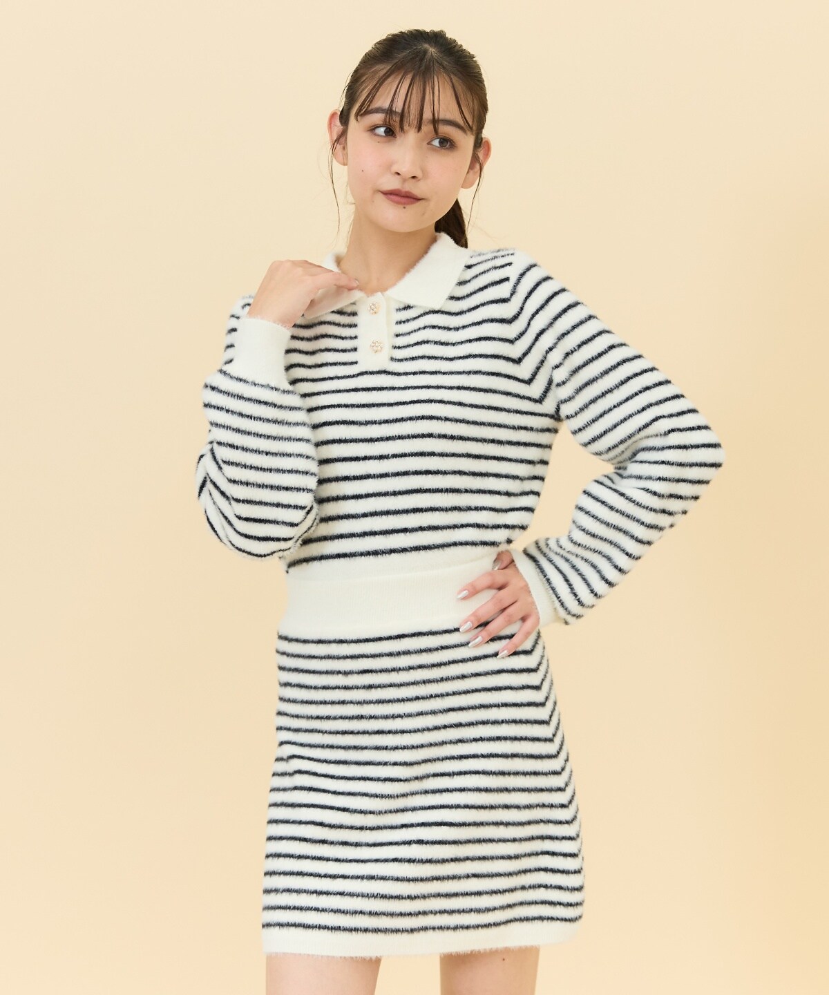 【セットアップ可能】シャギーニットミニスカート