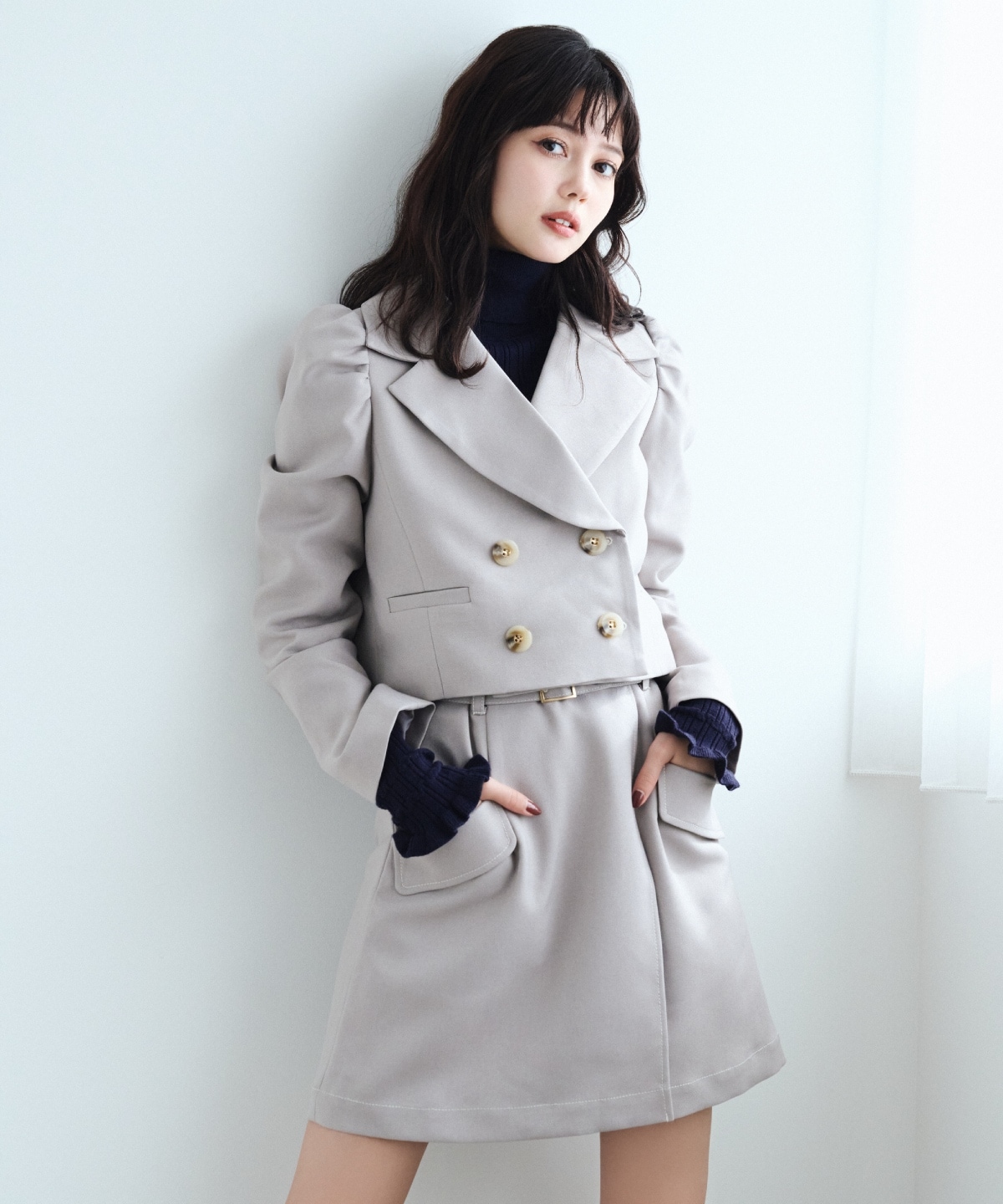 【セットアップ可能】ベルティッドウーリッシュミニスカート