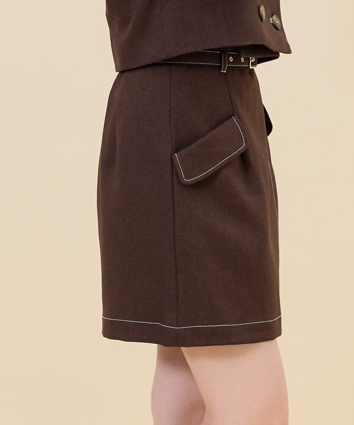 【セットアップ可能】ベルティッドウーリッシュミニスカート