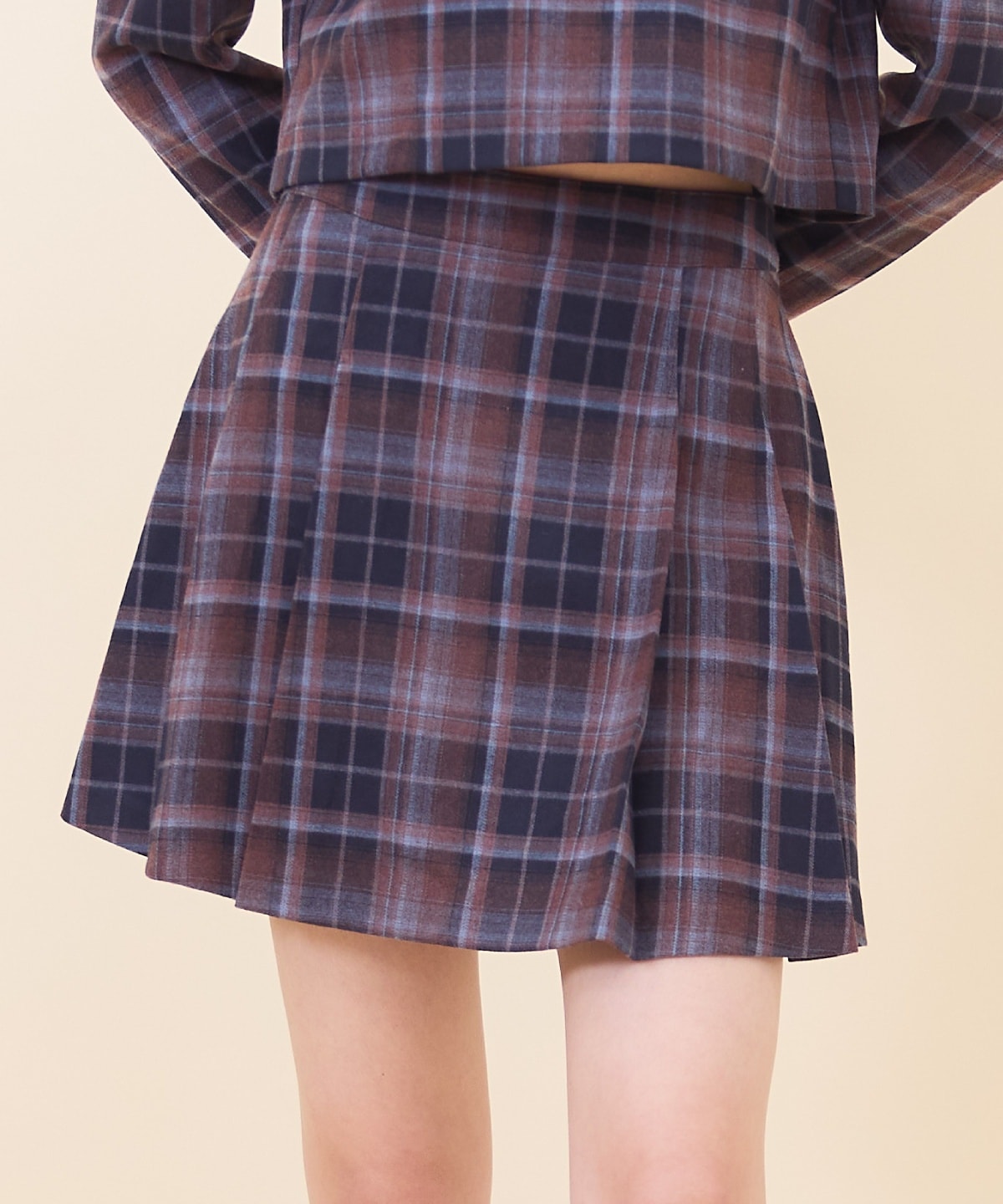 【セットアップ可能】チェックプリーツスカショーパン
