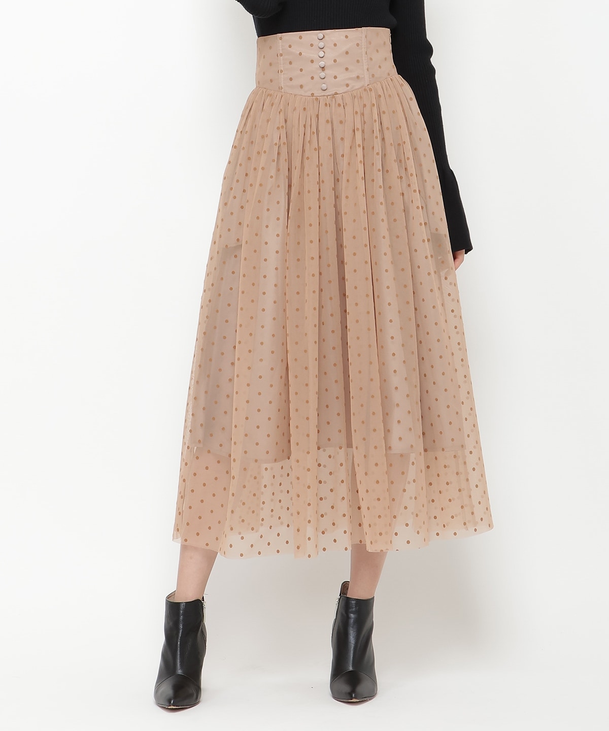 ドットチュールフレアスカート