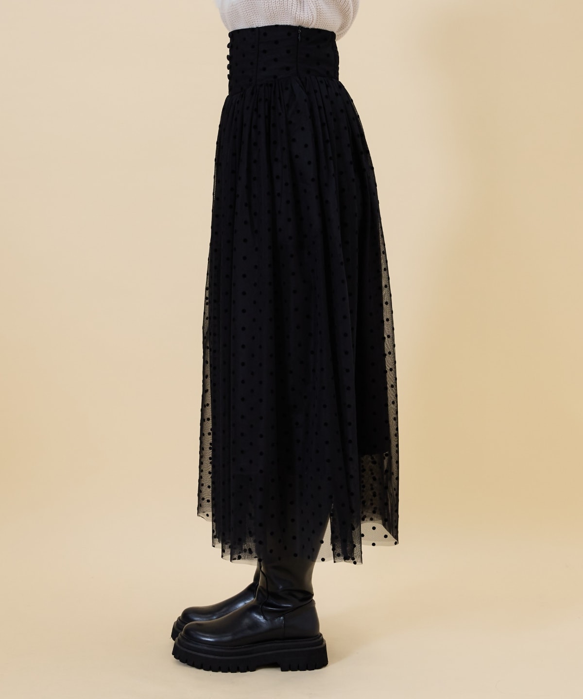 ドットチュールフレアスカート