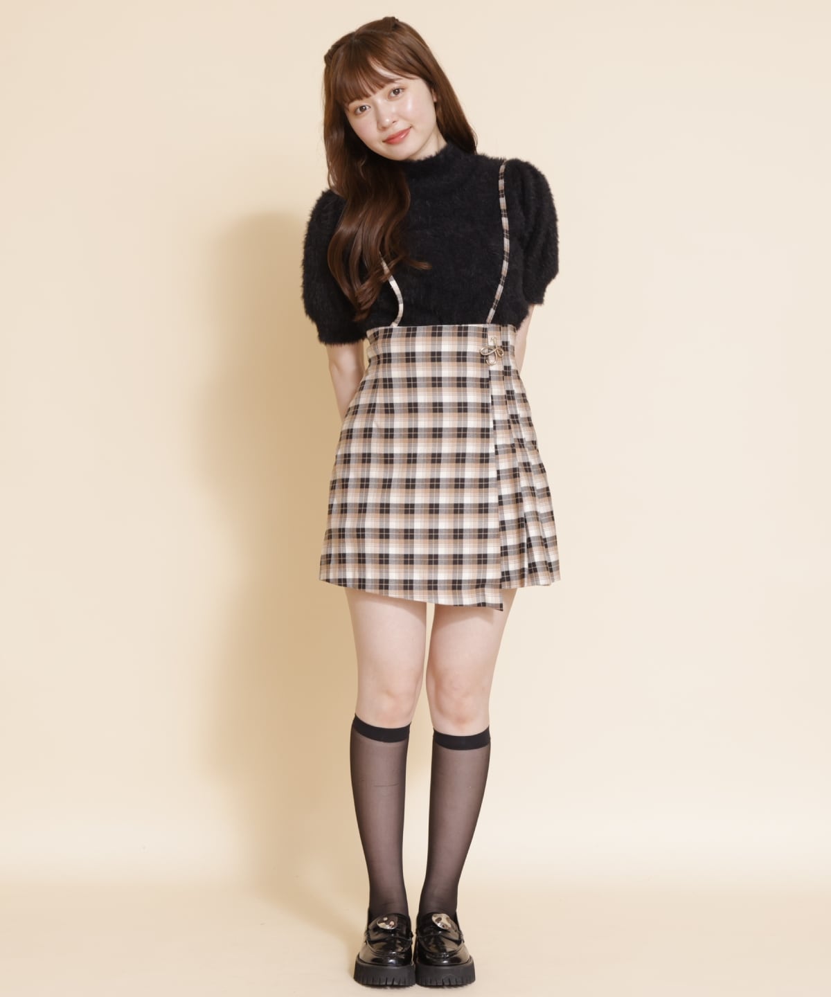 ブローチ付プリーツチェックスカショーパン