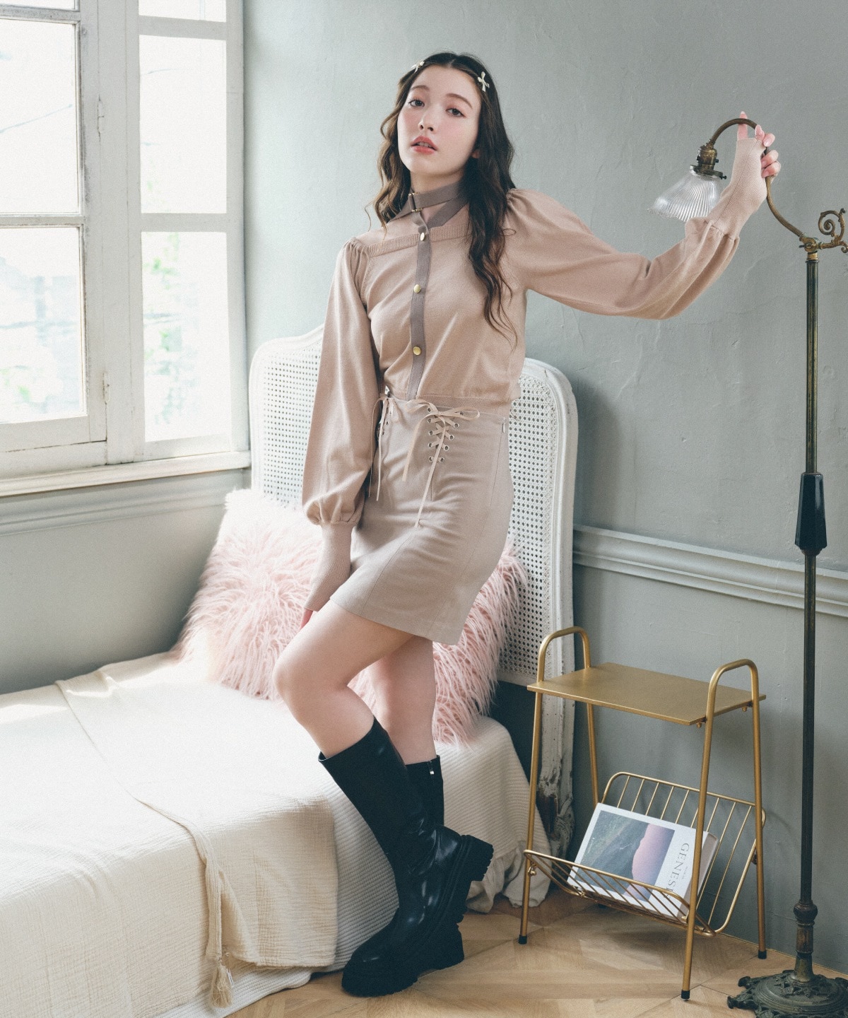 リボンレースアップミニスカート