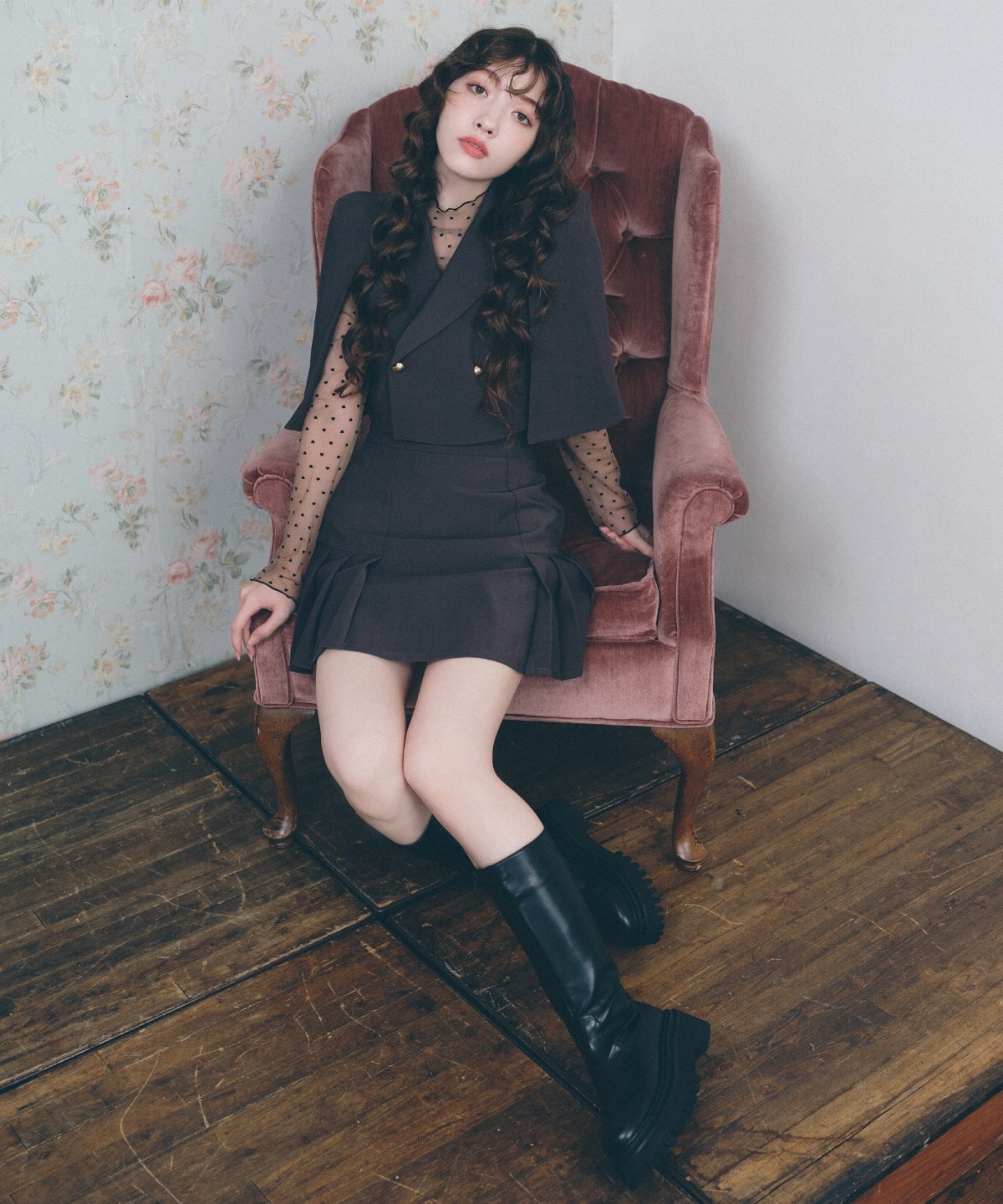 【セットアップ可能】サイドプリーツミニスカート