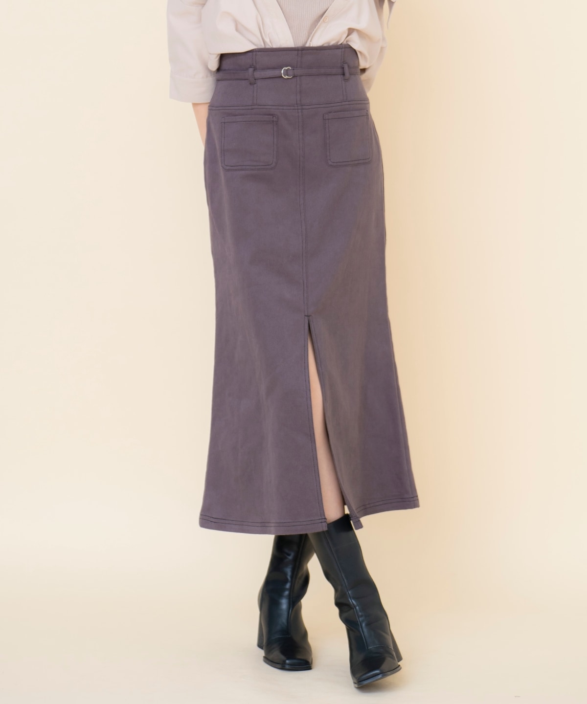 配色ステッチＡラインスカート