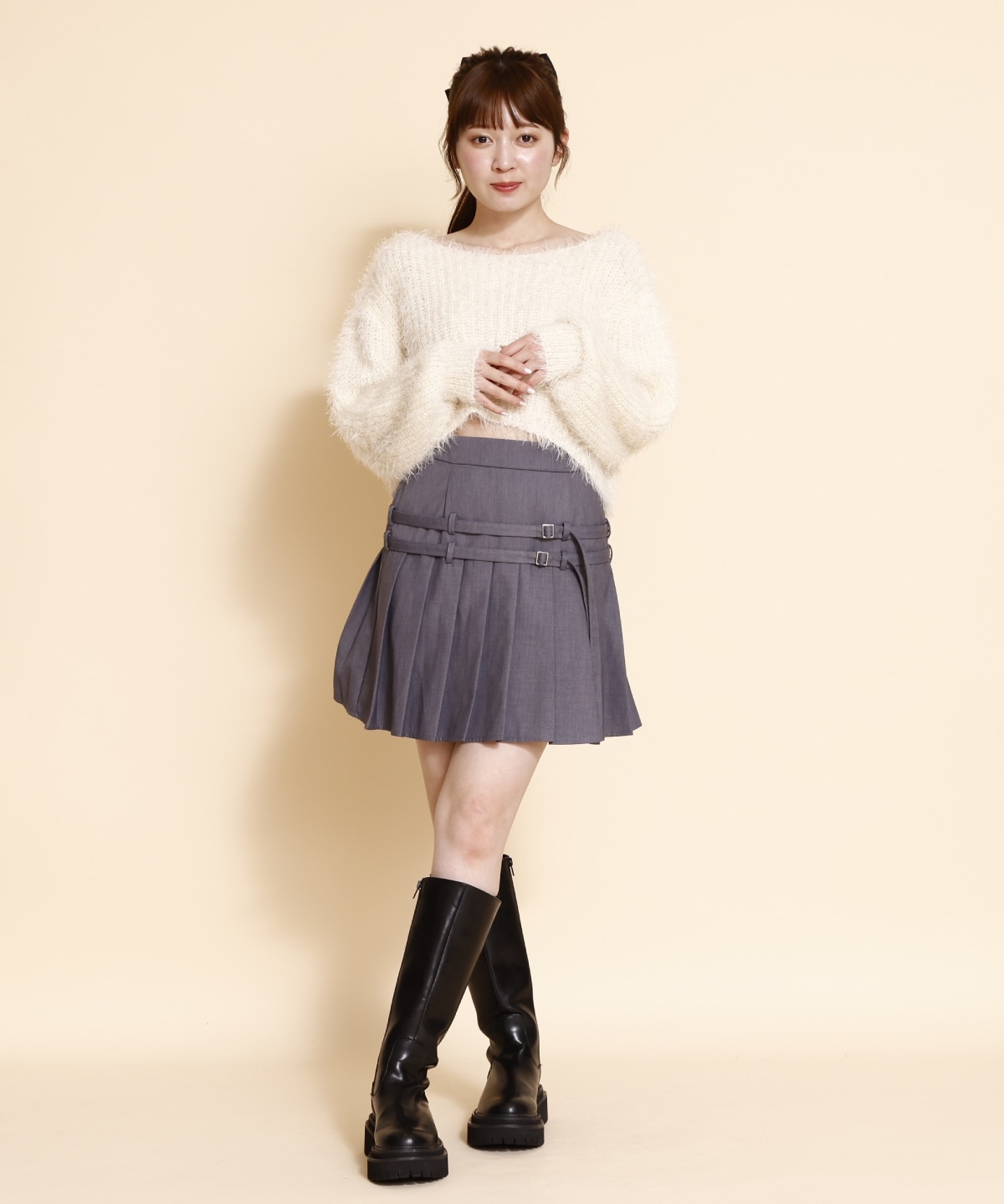 ダブルベルトプリーツミニスカート
