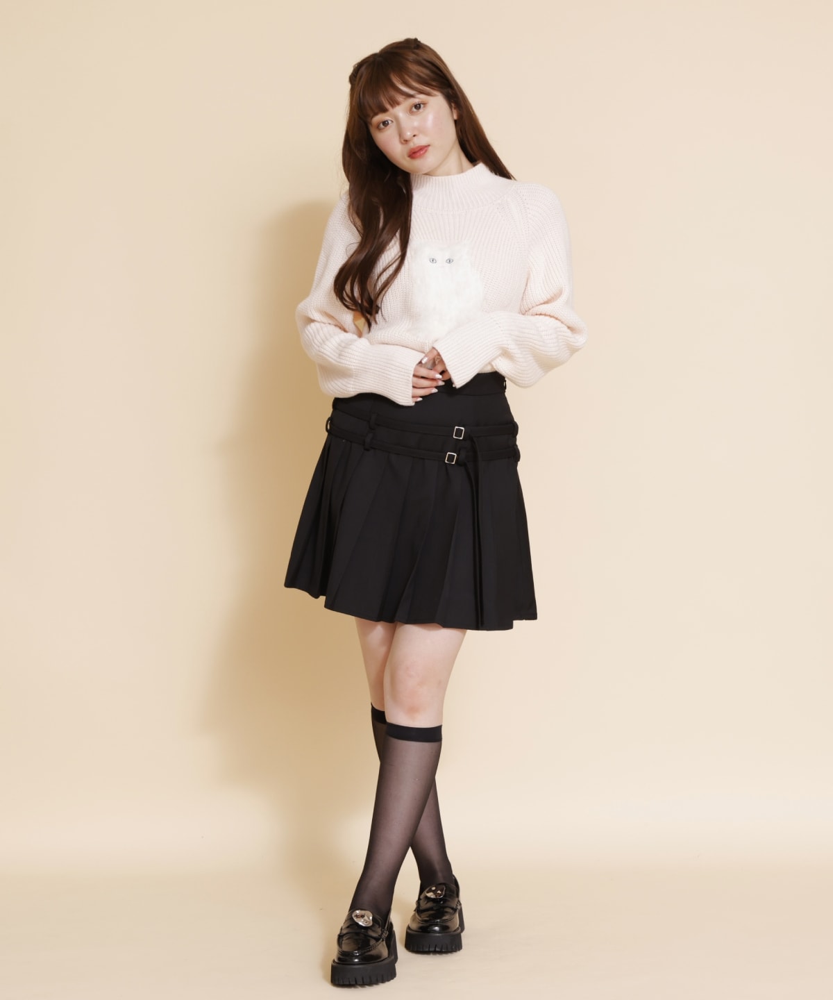 ダブルベルトプリーツミニスカート