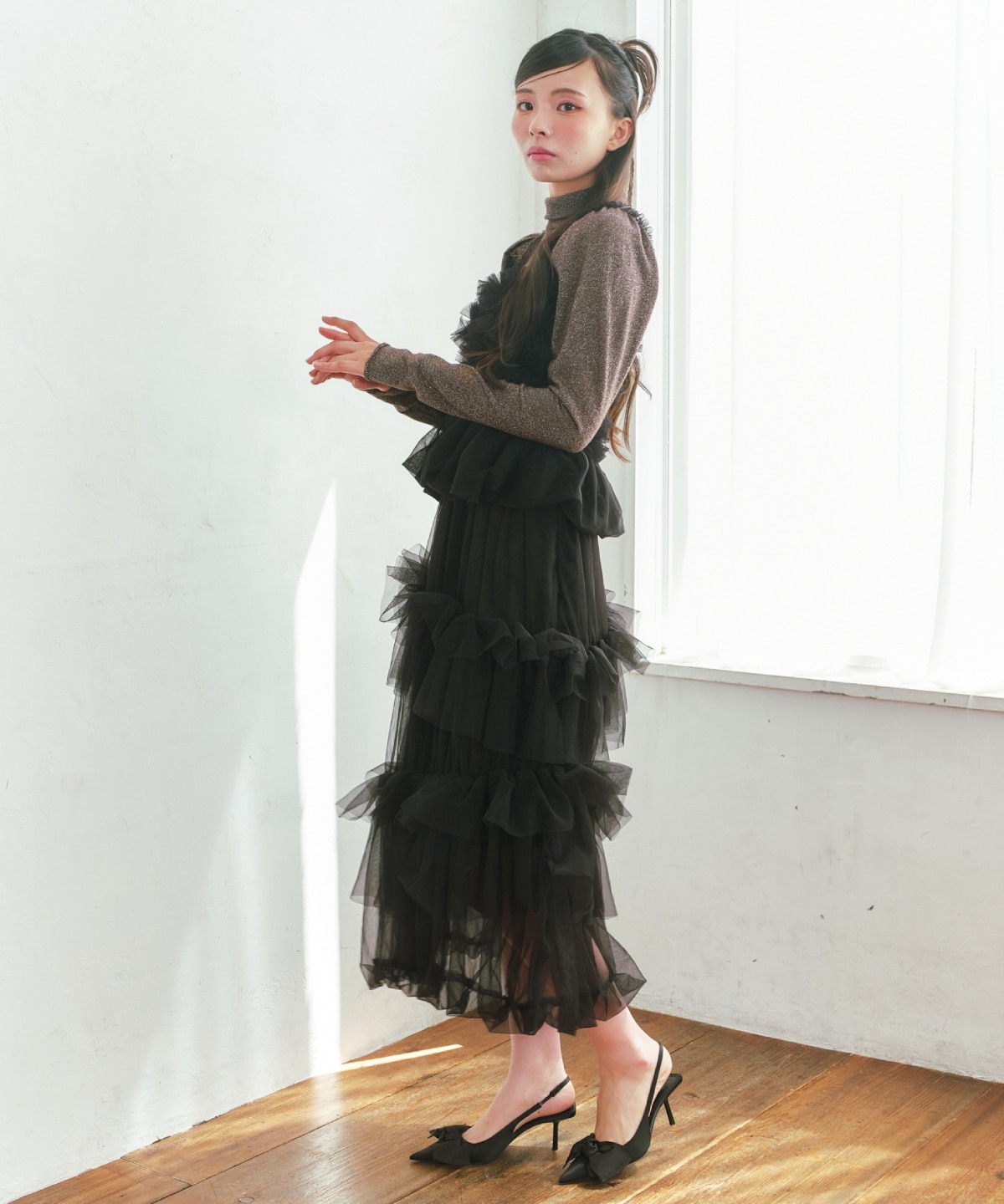 チュールフリルティアードスカート