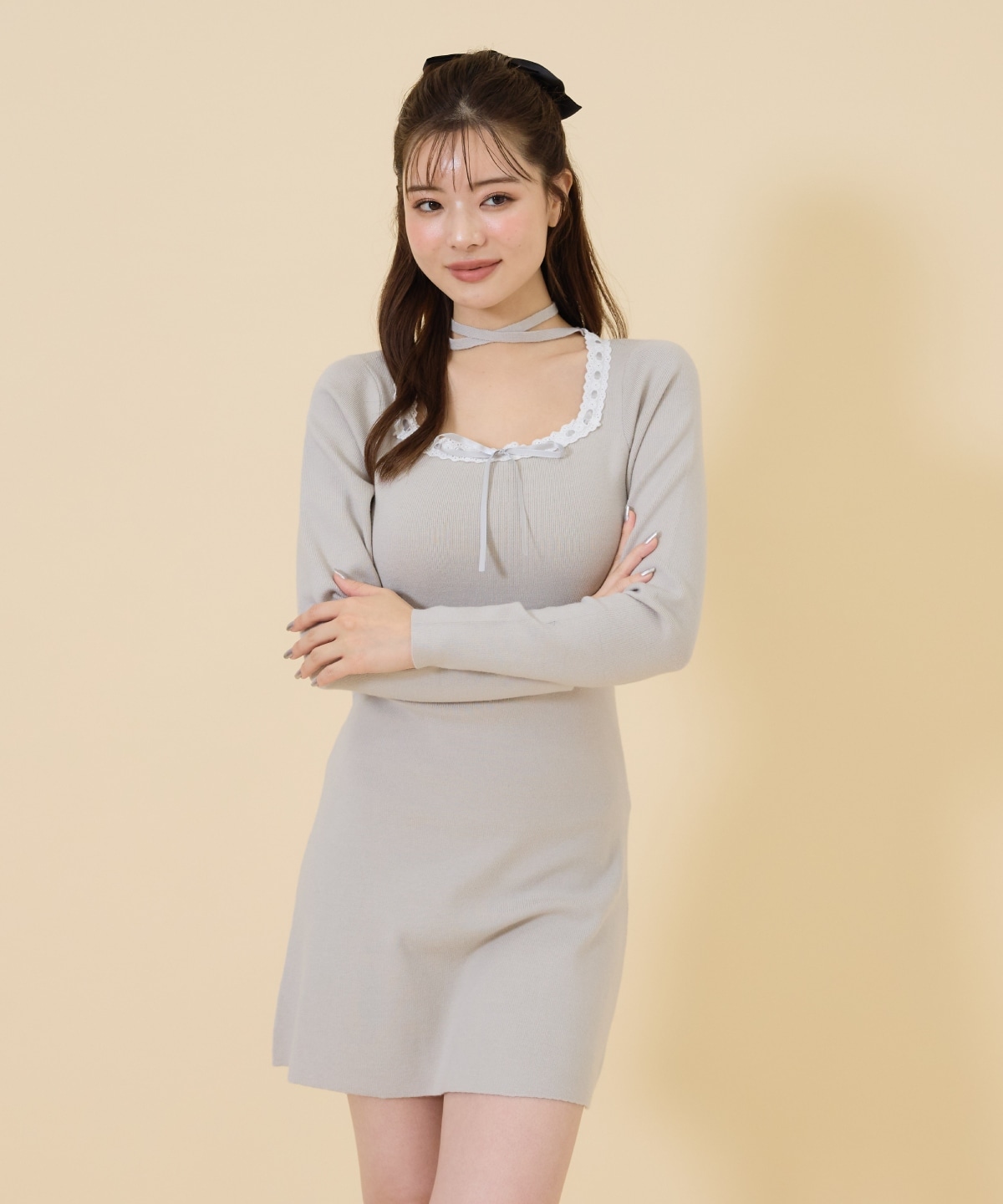 レーストリミングニットワンピース