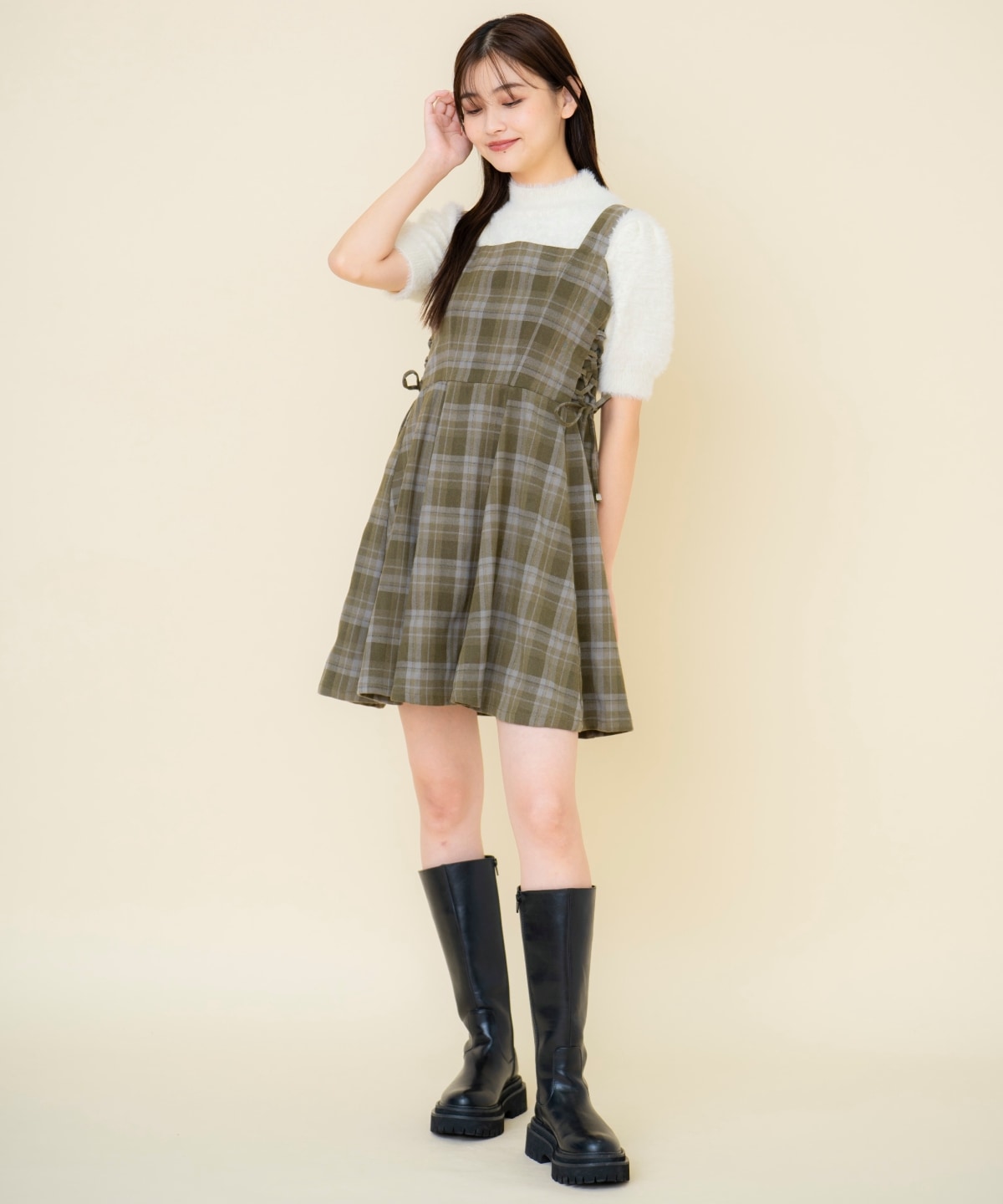 【セットアップ可能】チェックドロストミニワンピース