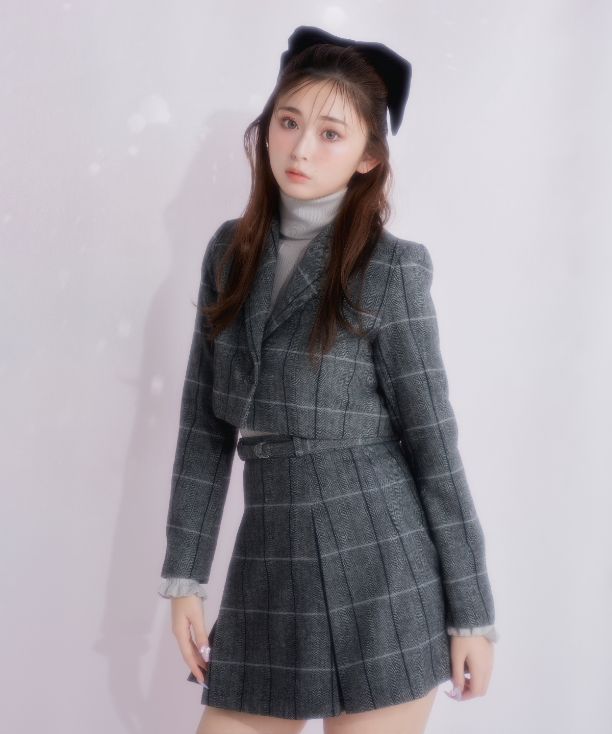 【セットアップ可能】ヘリンボーンチェックテーラーショートジャケット