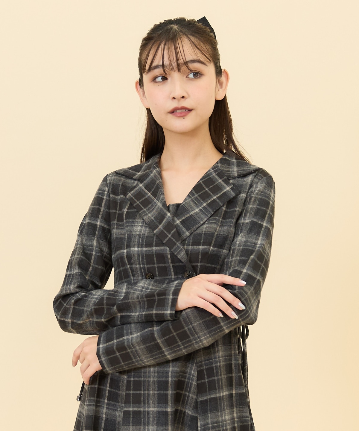 【セットアップ可能】チェックショートダブルジャケット