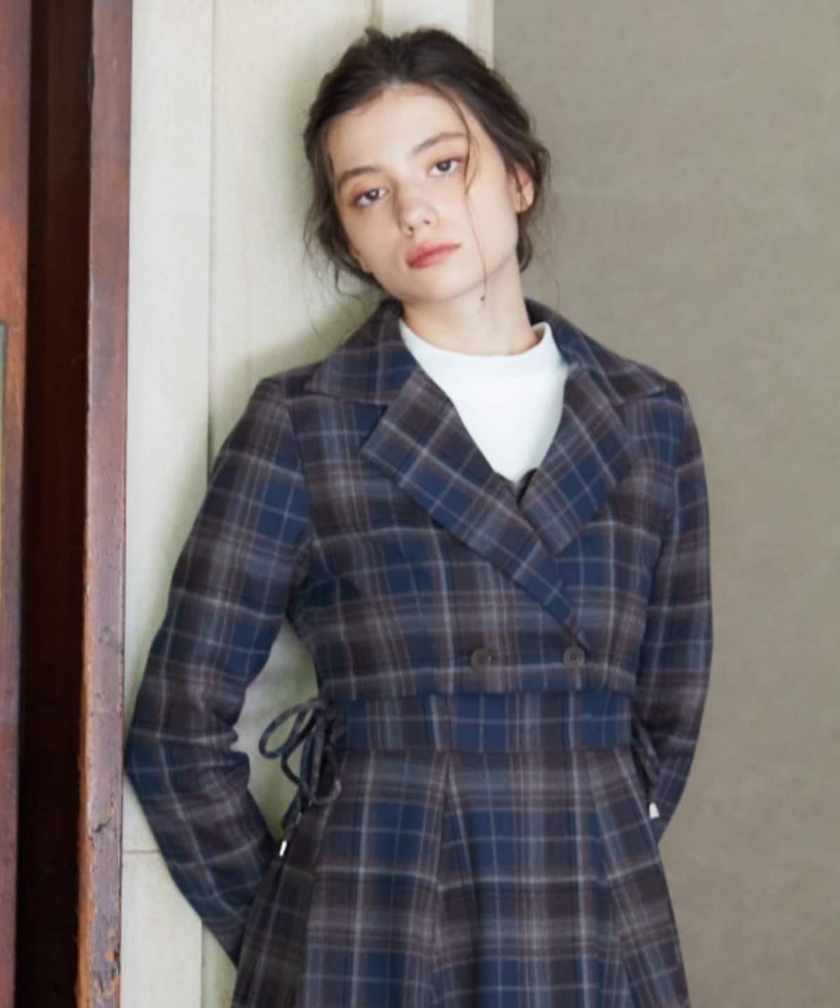 【セットアップ可能】チェックショートダブルジャケット