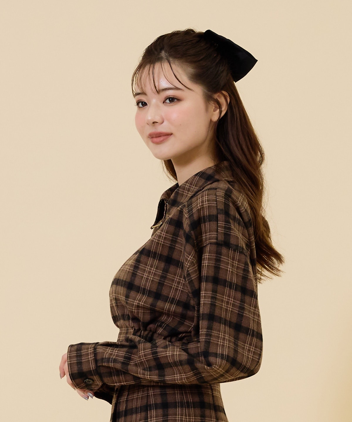 【セットアップ可能】フロントジップチェックショートブルゾン