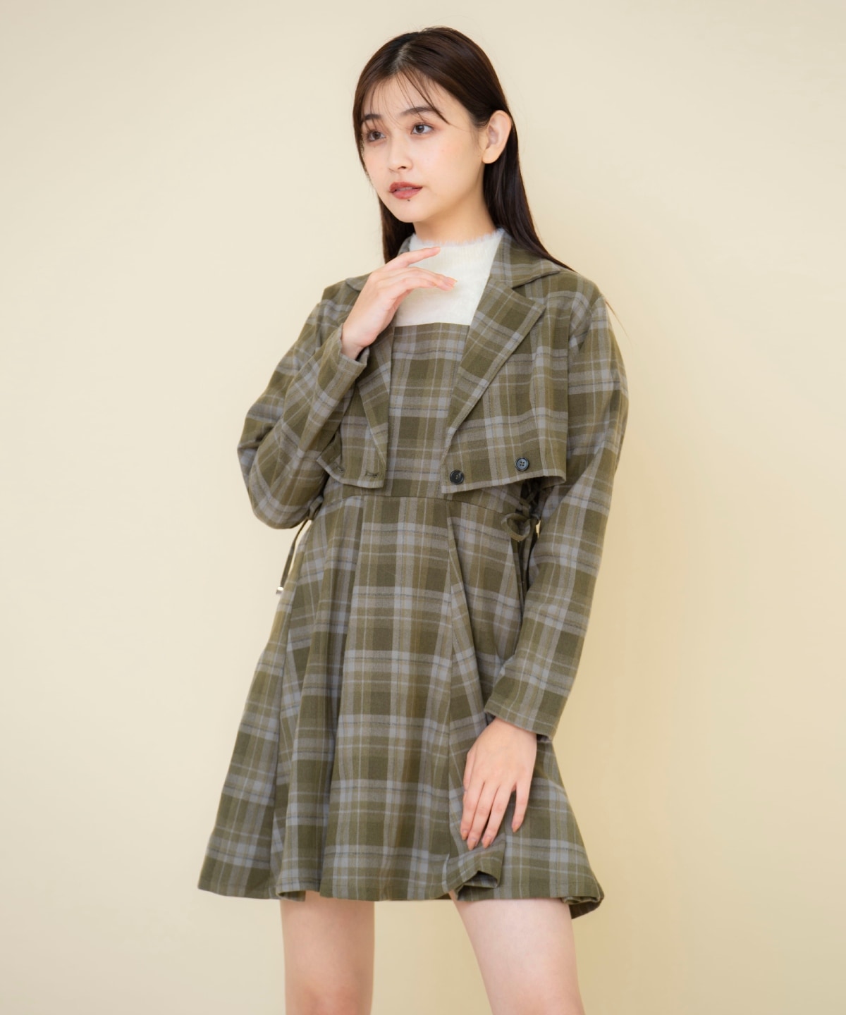 【セットアップ可能】チェックショートジャケット
