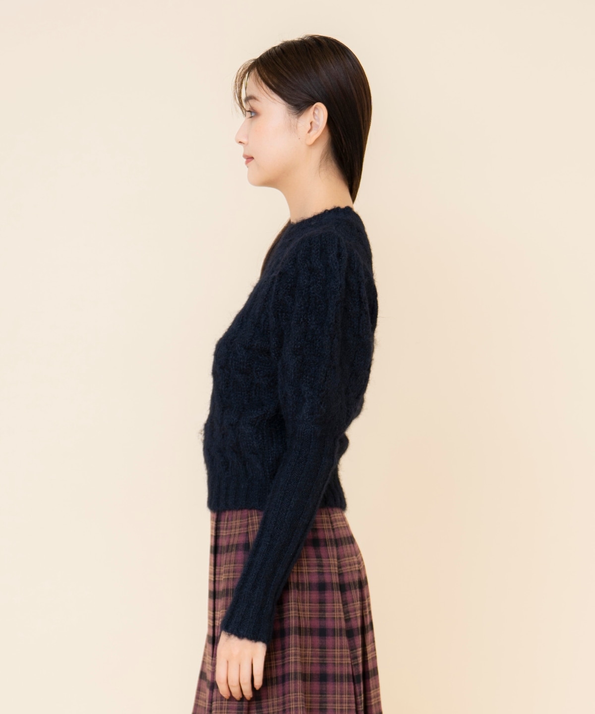 ケーブルパフスリーブニットトップス