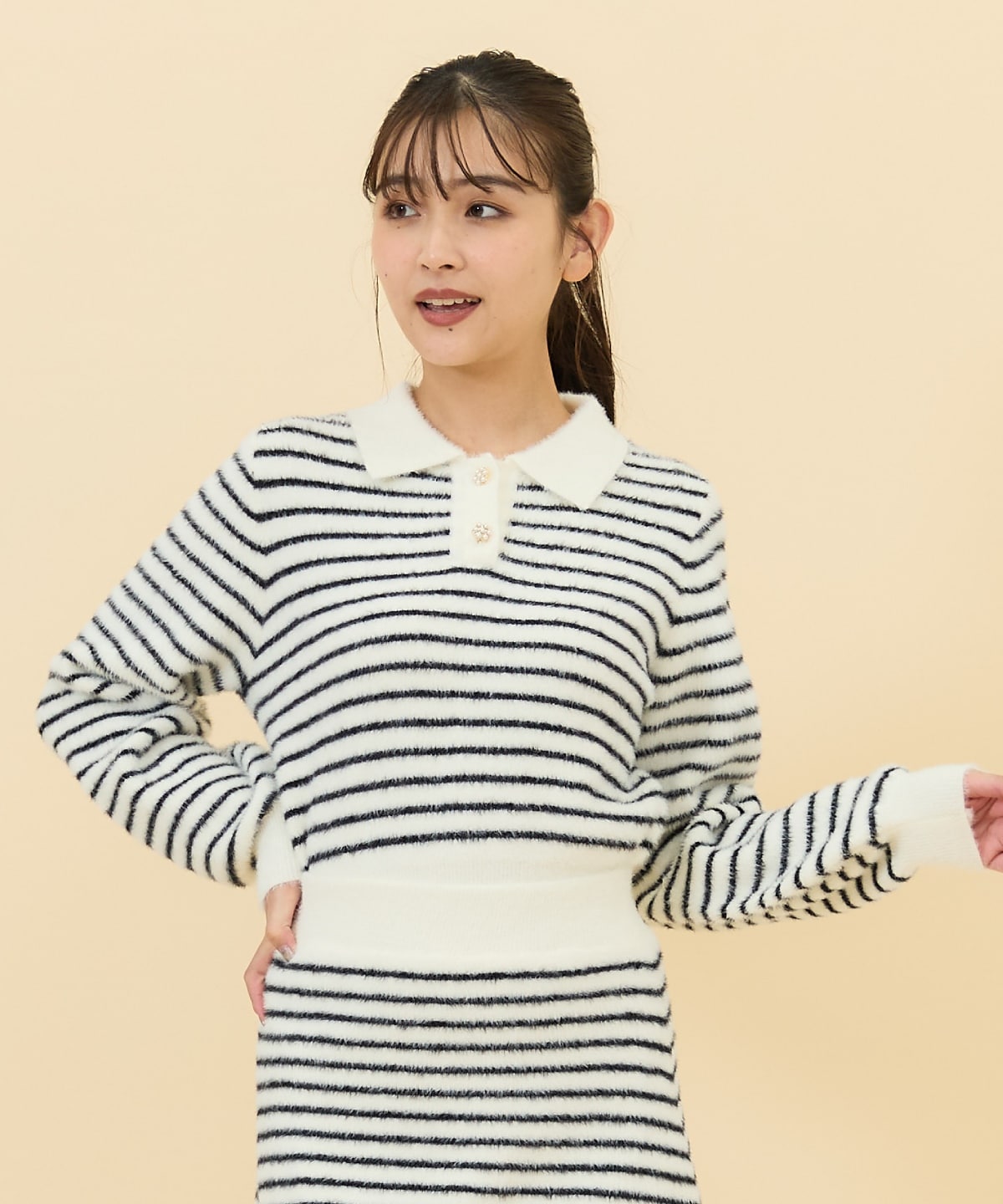 【セットアップ可能】シャギーポロニットトップス