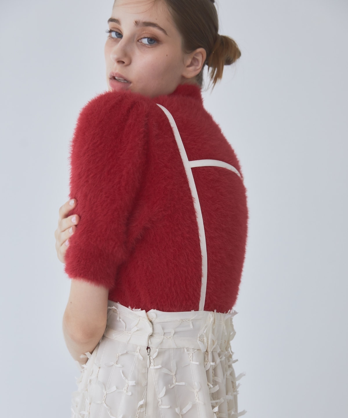 フェザーライク半袖ニットプルオーバー