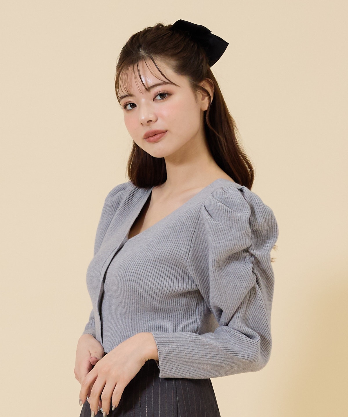 ボリュームショルダーリブカーディガン