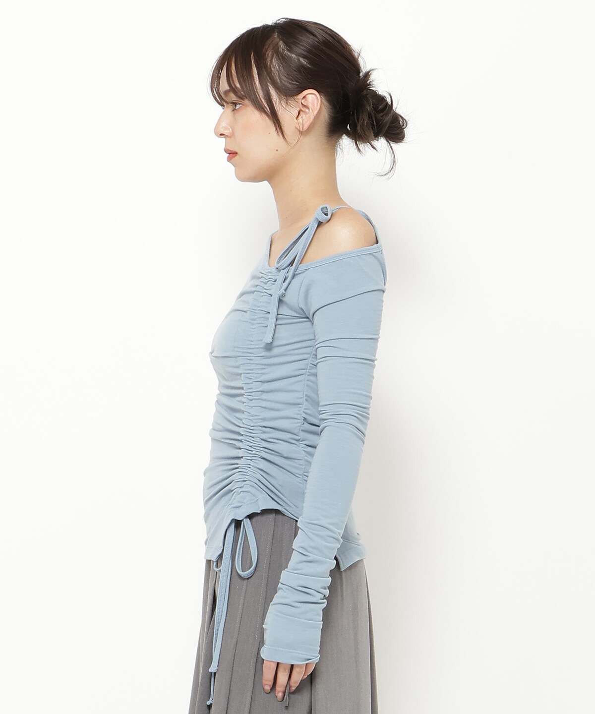 シャーリングリボンアシメトップス