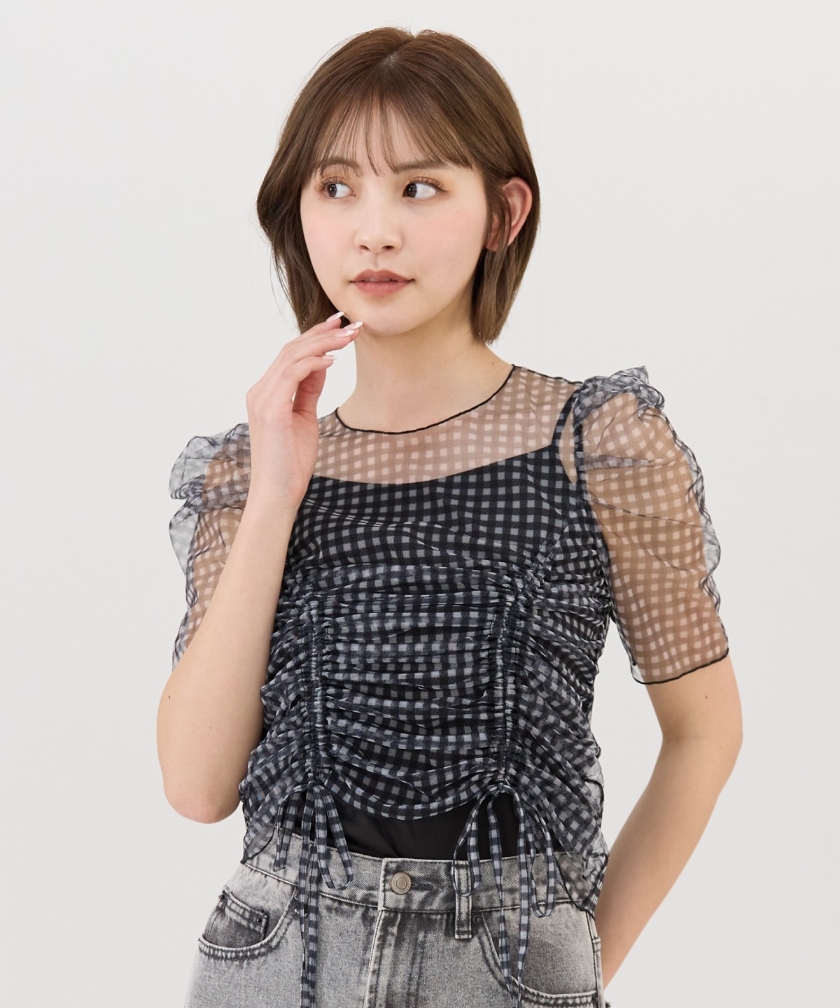 ギンガムチェックチュールトップス