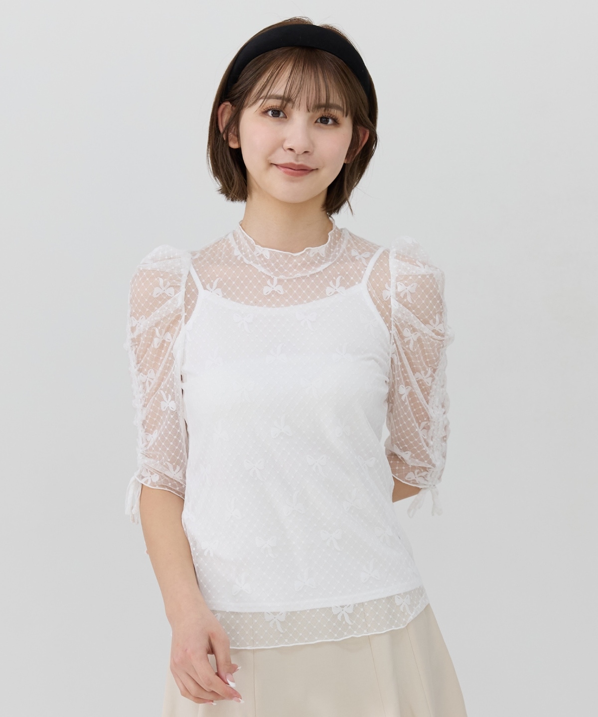 ミニリボン柄シアートップス