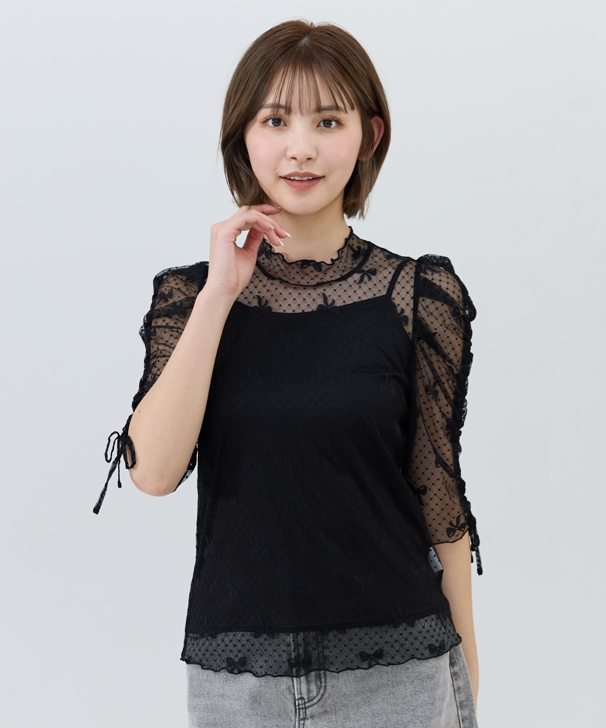 ミニリボン柄シアートップス