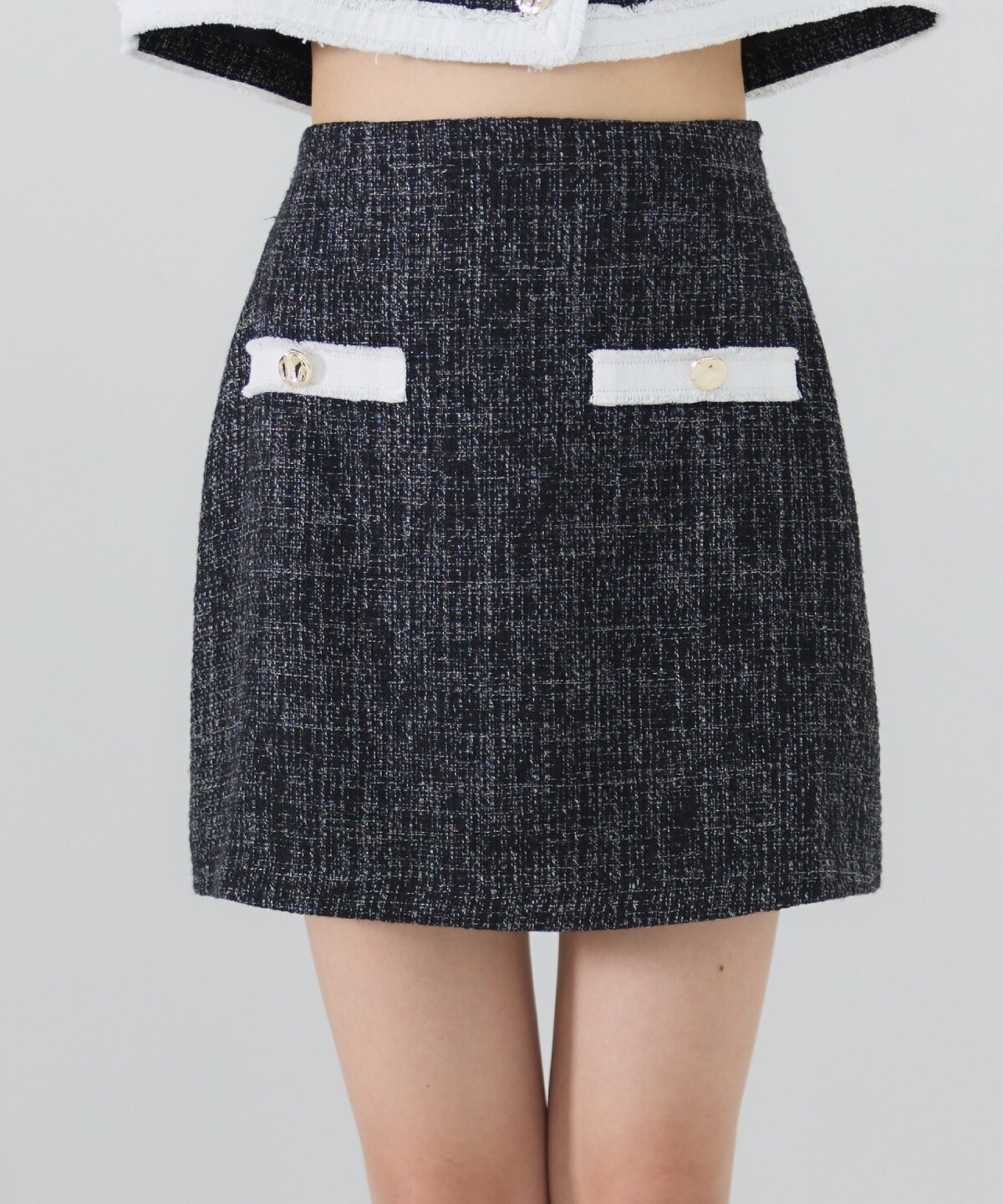 【セットアップ可能】ファンシーツイードミニスカート