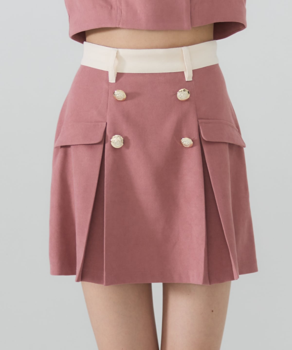 【セットアップ可能】ダブルボタンバイカラーミニスカート