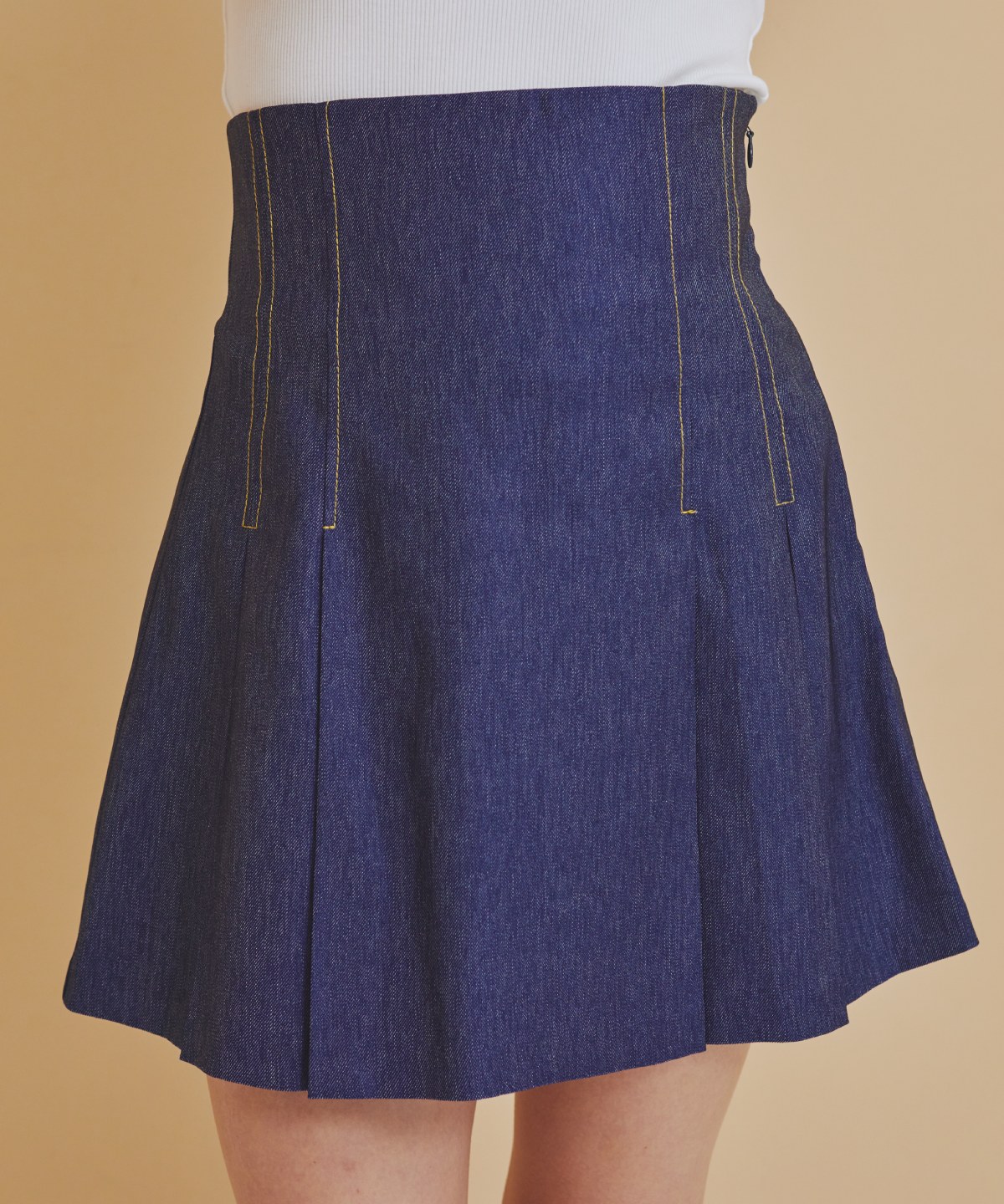 【セットアップ可能】デニムライクタックプリーツミニスカート