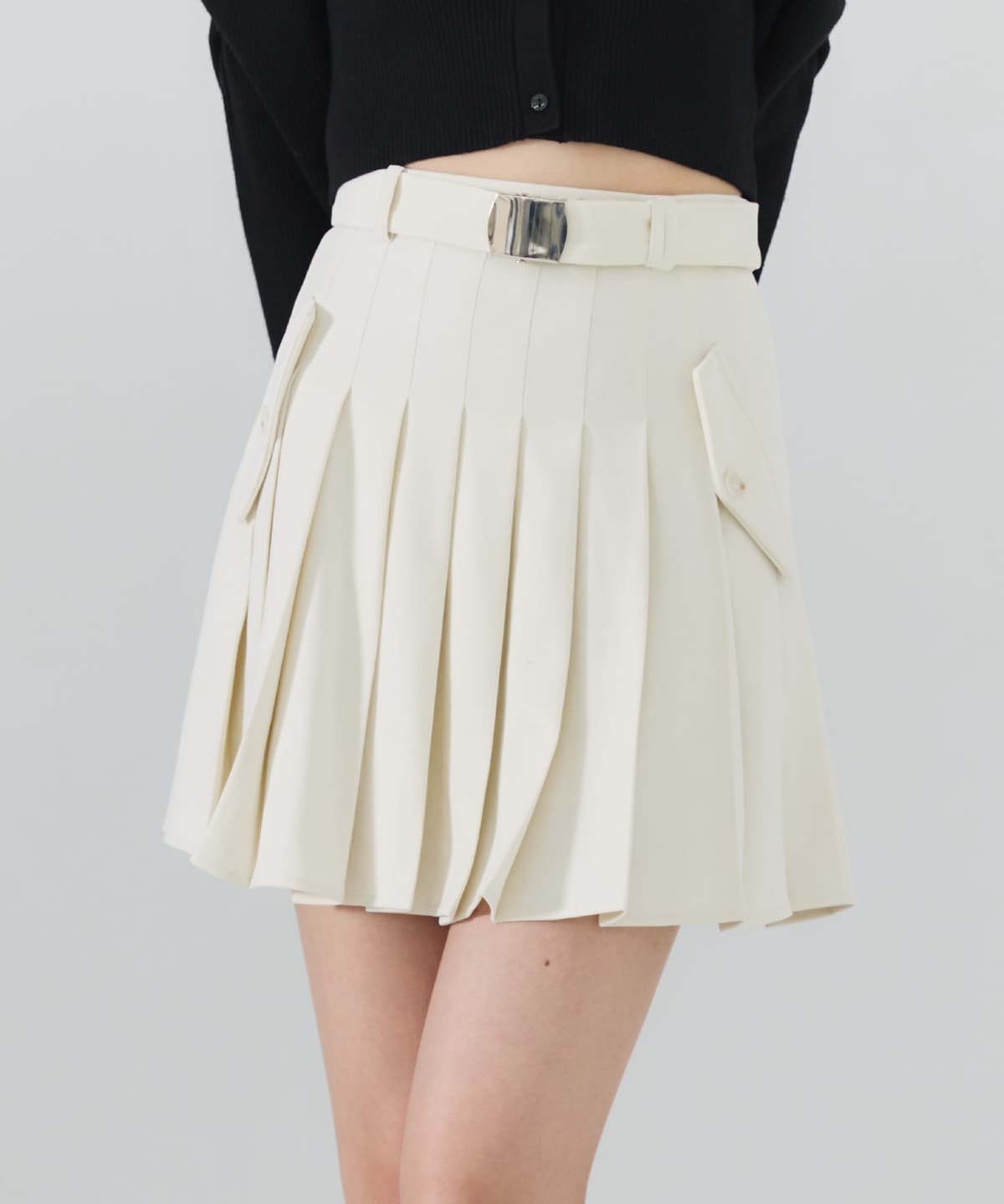 【セットアップ可能】ベルテッドプリーツミニスカート