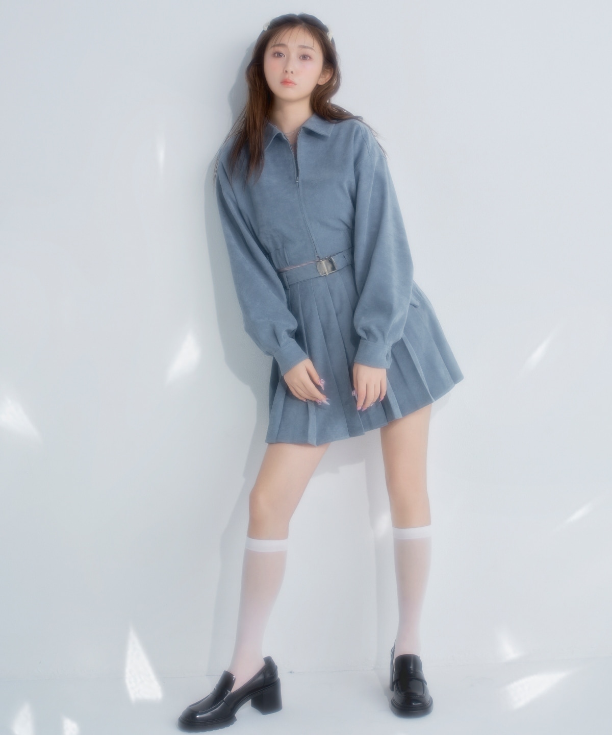 【セットアップ可能】ベルテッドプリーツミニスカート